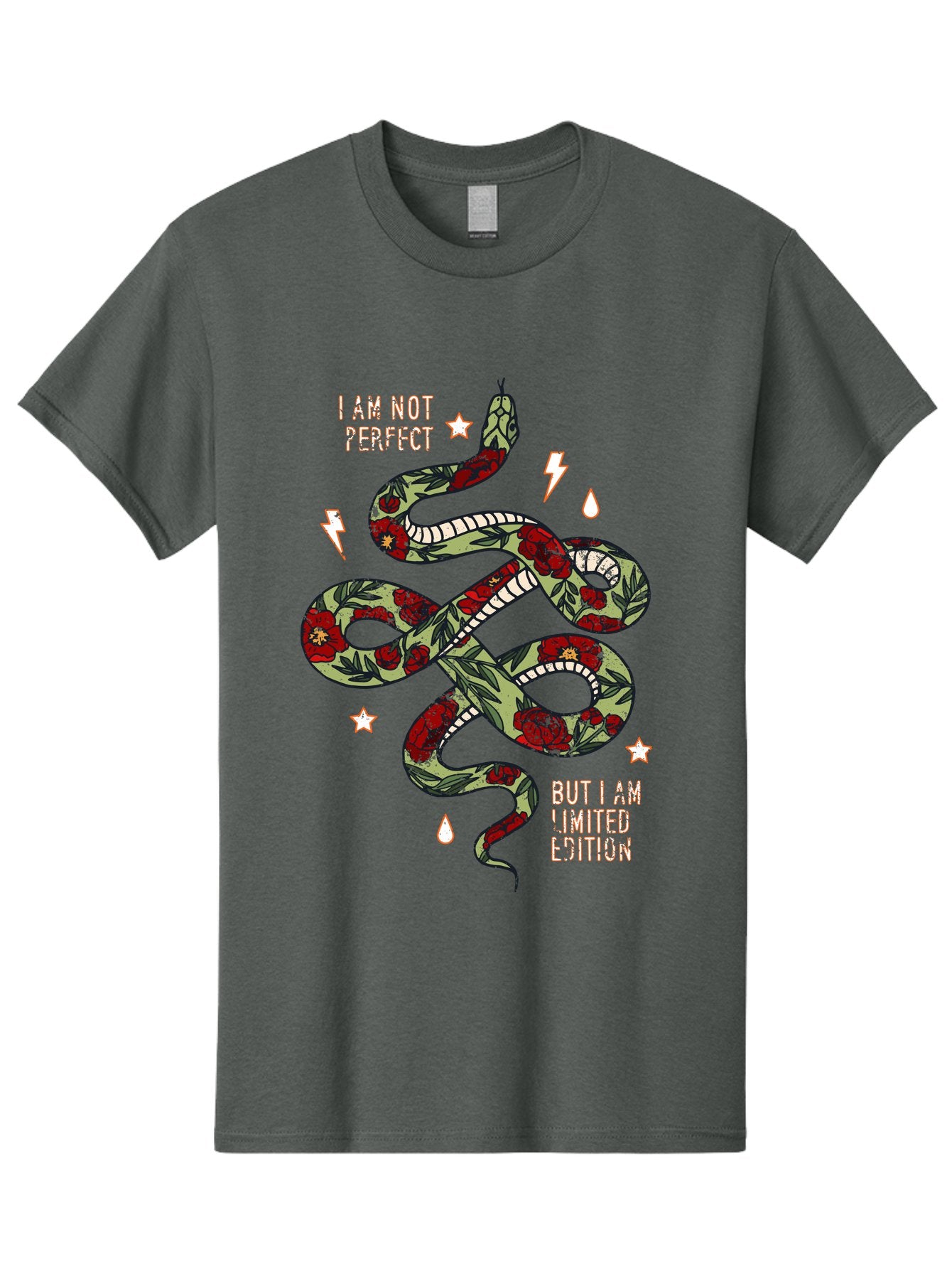 Snake Men'S Graphic Tee, 100% Cotton, Comfortable Casual Summer Wear, Machine Washable, Snake With Red Roses, Limited Edition, Motivational Quote, Self-Love, Empowerment, Unique Personality, Floral Pattern, Bold Design, Inspirational Art, Aae654