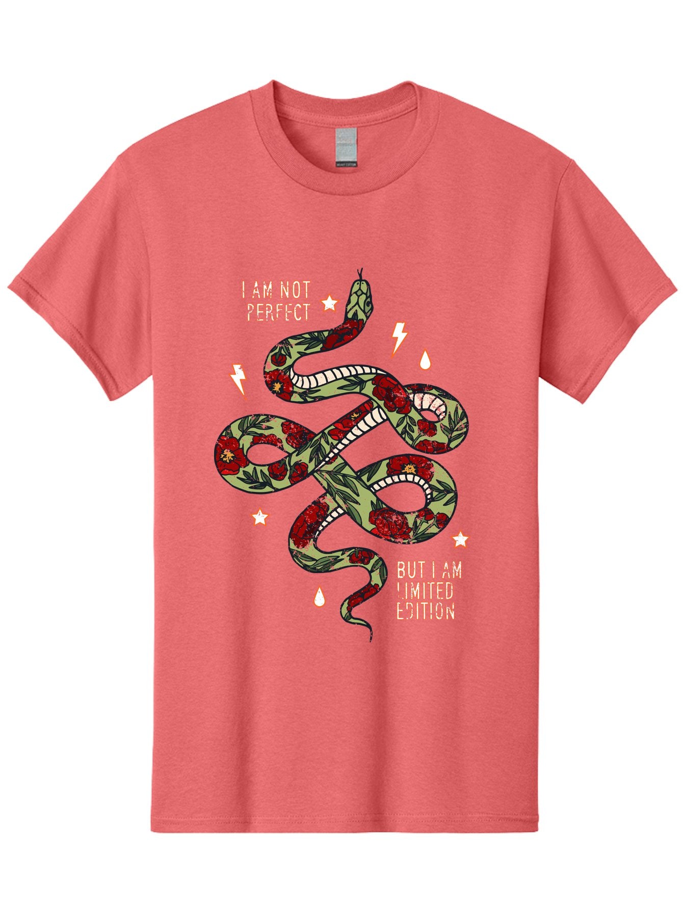 Snake Men'S Graphic Tee, 100% Cotton, Comfortable Casual Summer Wear, Machine Washable, Snake With Red Roses, Limited Edition, Motivational Quote, Self-Love, Empowerment, Unique Personality, Floral Pattern, Bold Design, Inspirational Art, Aae654