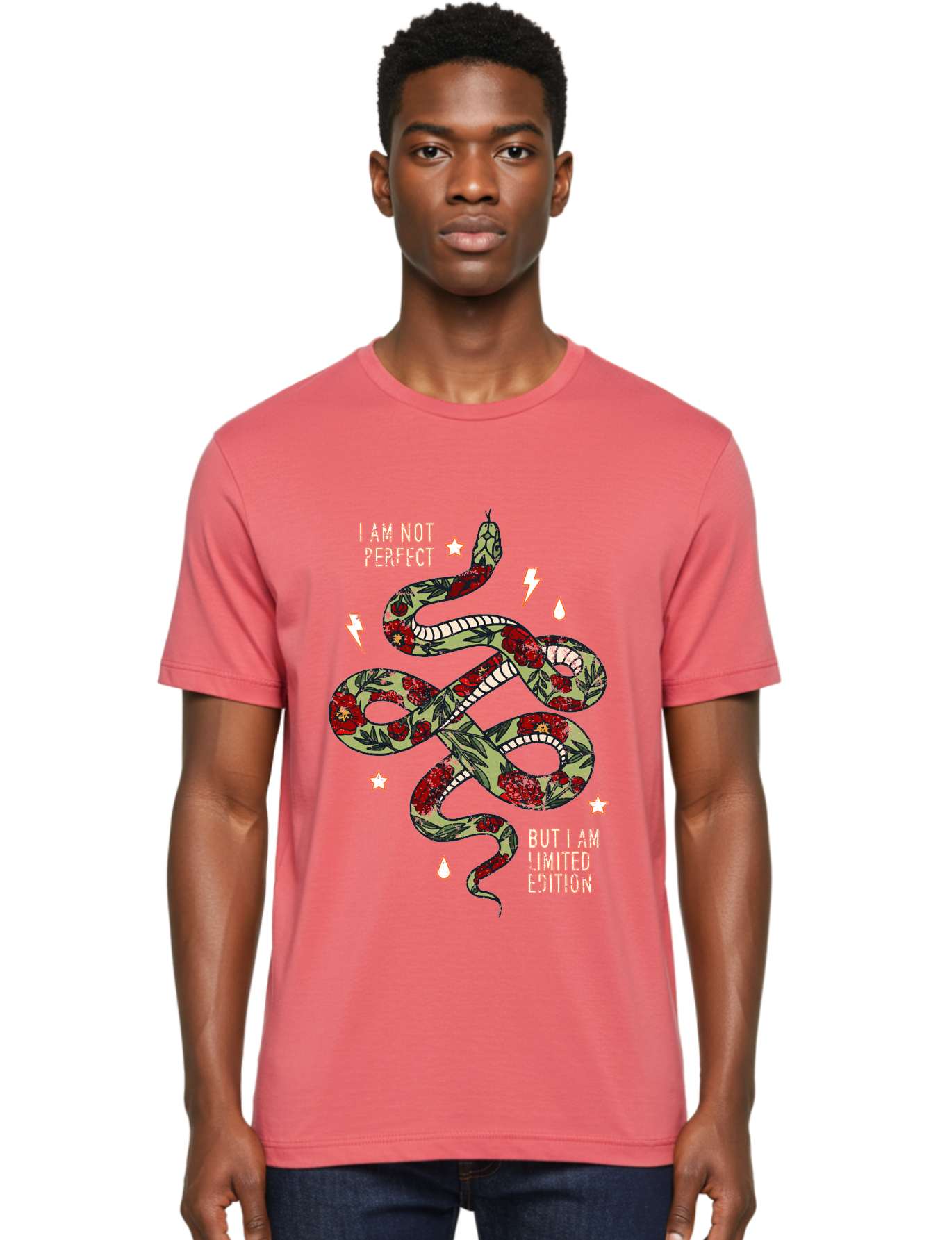 Snake Men'S Graphic Tee, 100% Cotton, Comfortable Casual Summer Wear, Machine Washable, Snake With Red Roses, Limited Edition, Motivational Quote, Self-Love, Empowerment, Unique Personality, Floral Pattern, Bold Design, Inspirational Art, Aae654 18