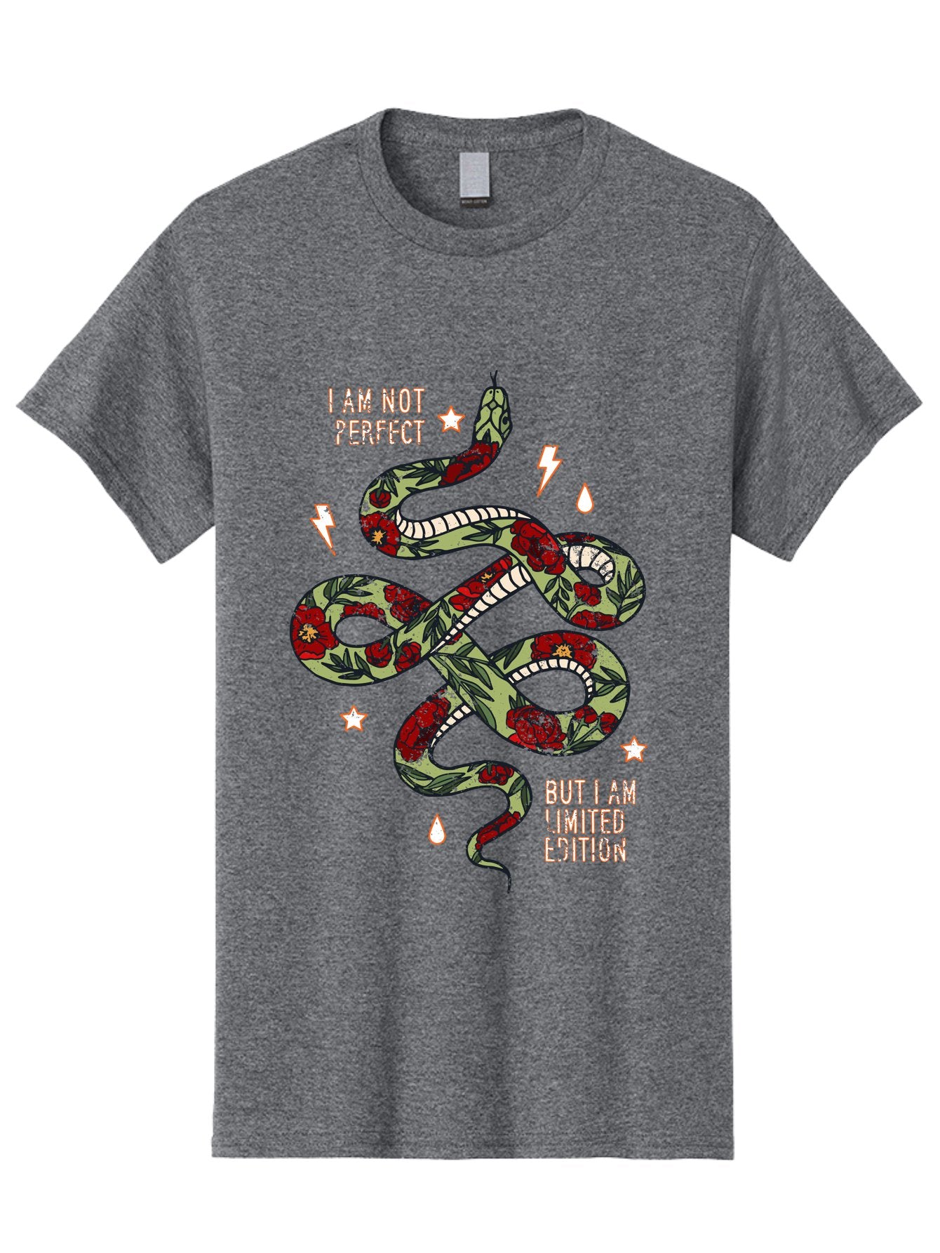 Snake Men'S Graphic Tee, 100% Cotton, Comfortable Casual Summer Wear, Machine Washable, Snake With Red Roses, Limited Edition, Motivational Quote, Self-Love, Empowerment, Unique Personality, Floral Pattern, Bold Design, Inspirational Art, Aae654 5