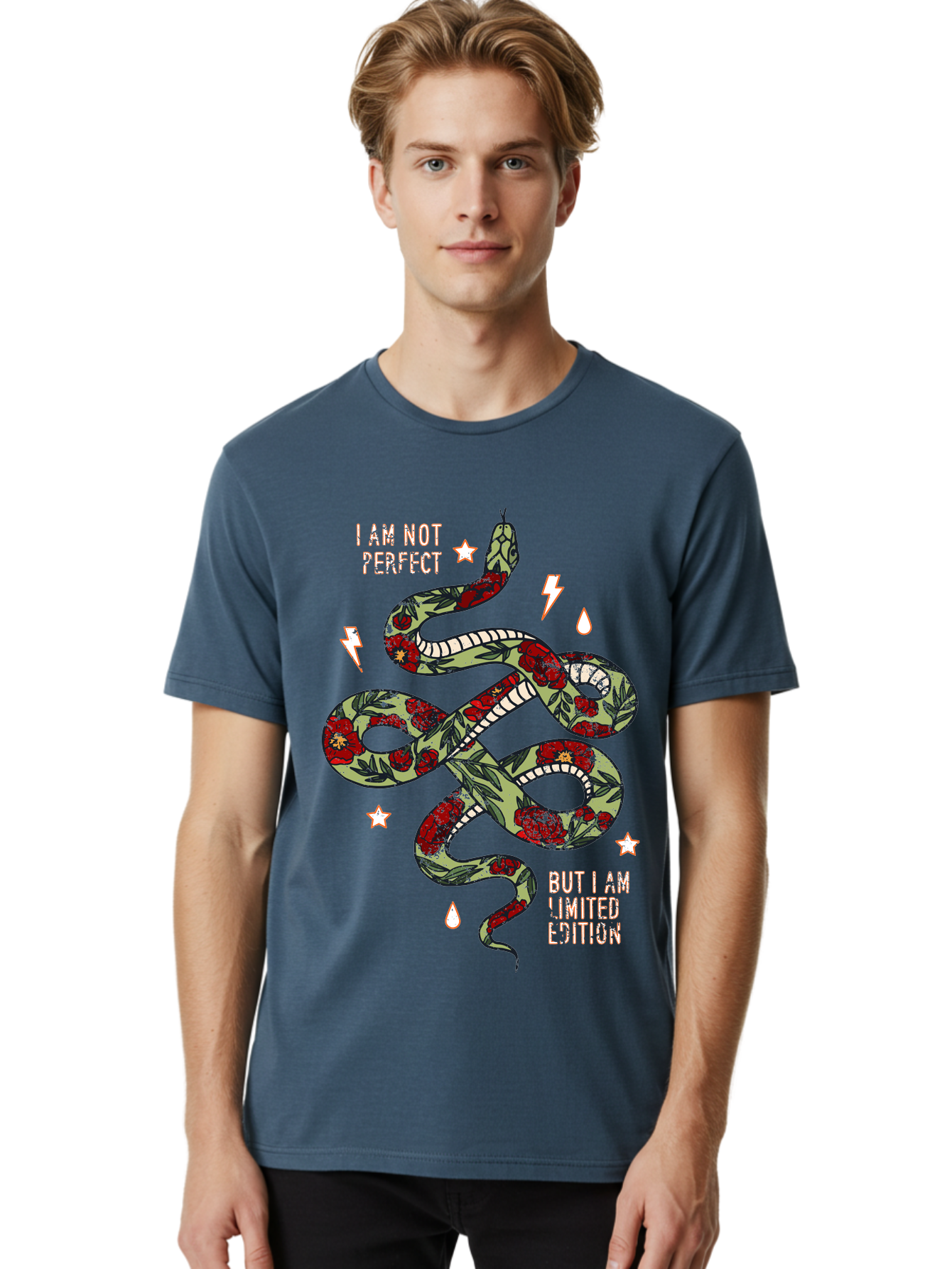 Snake Men'S Graphic Tee, 100% Cotton, Comfortable Casual Summer Wear, Machine Washable, Snake With Red Roses, Limited Edition, Motivational Quote, Self-Love, Empowerment, Unique Personality, Floral Pattern, Bold Design, Inspirational Art, Aae654 30