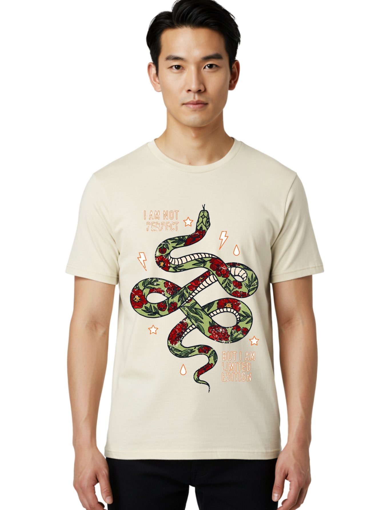 Snake Men'S Graphic Tee, 100% Cotton, Comfortable Casual Summer Wear, Machine Washable, Snake With Red Roses, Limited Edition, Motivational Quote, Self-Love, Empowerment, Unique Personality, Floral Pattern, Bold Design, Inspirational Art, Aae654 20