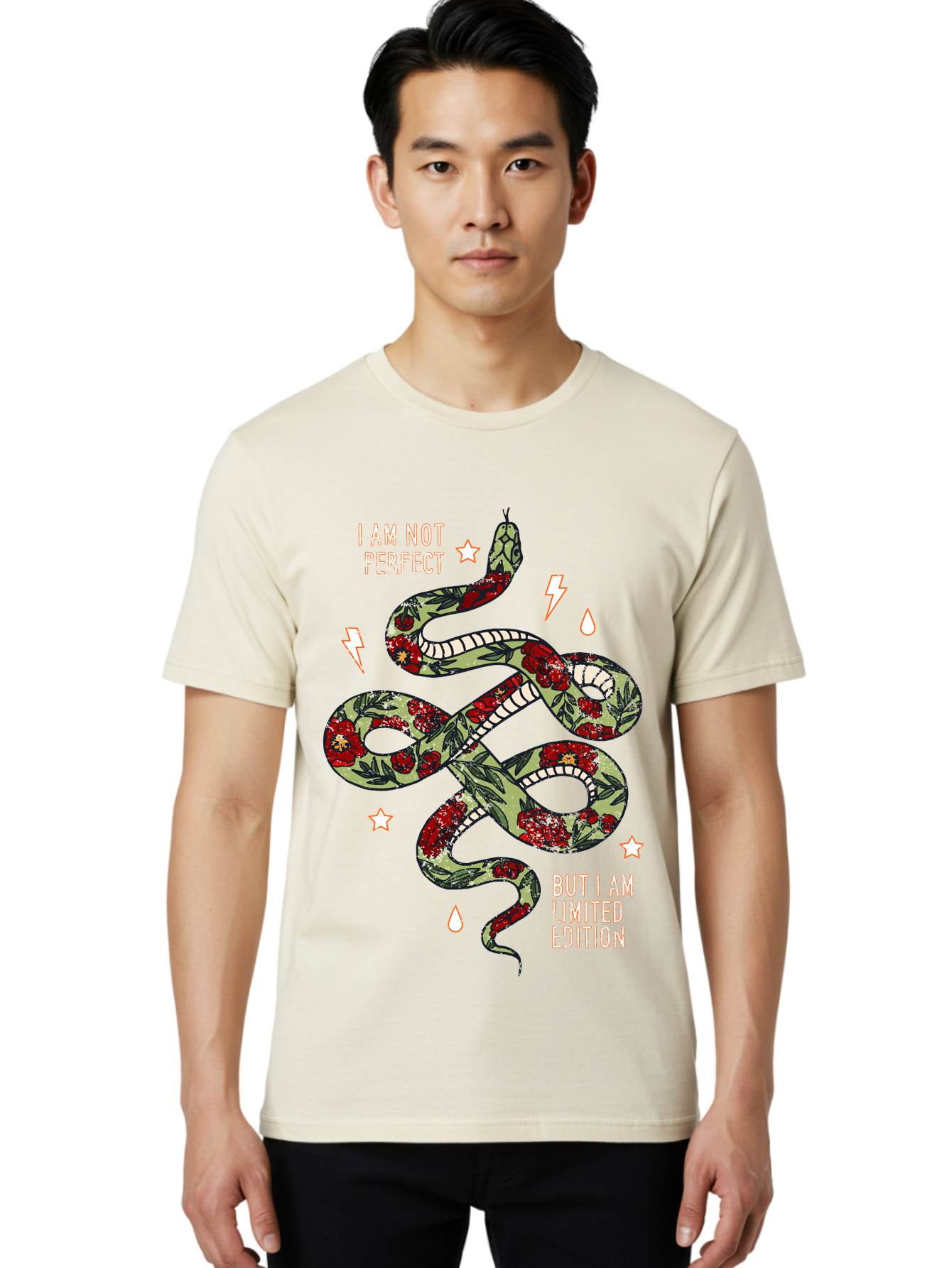Snake Men'S Graphic Tee, 100% Cotton, Comfortable Casual Summer Wear, Machine Washable, Snake With Red Roses, Limited Edition, Motivational Quote, Self-Love, Empowerment, Unique Personality, Floral Pattern, Bold Design, Inspirational Art, Aae654 12
