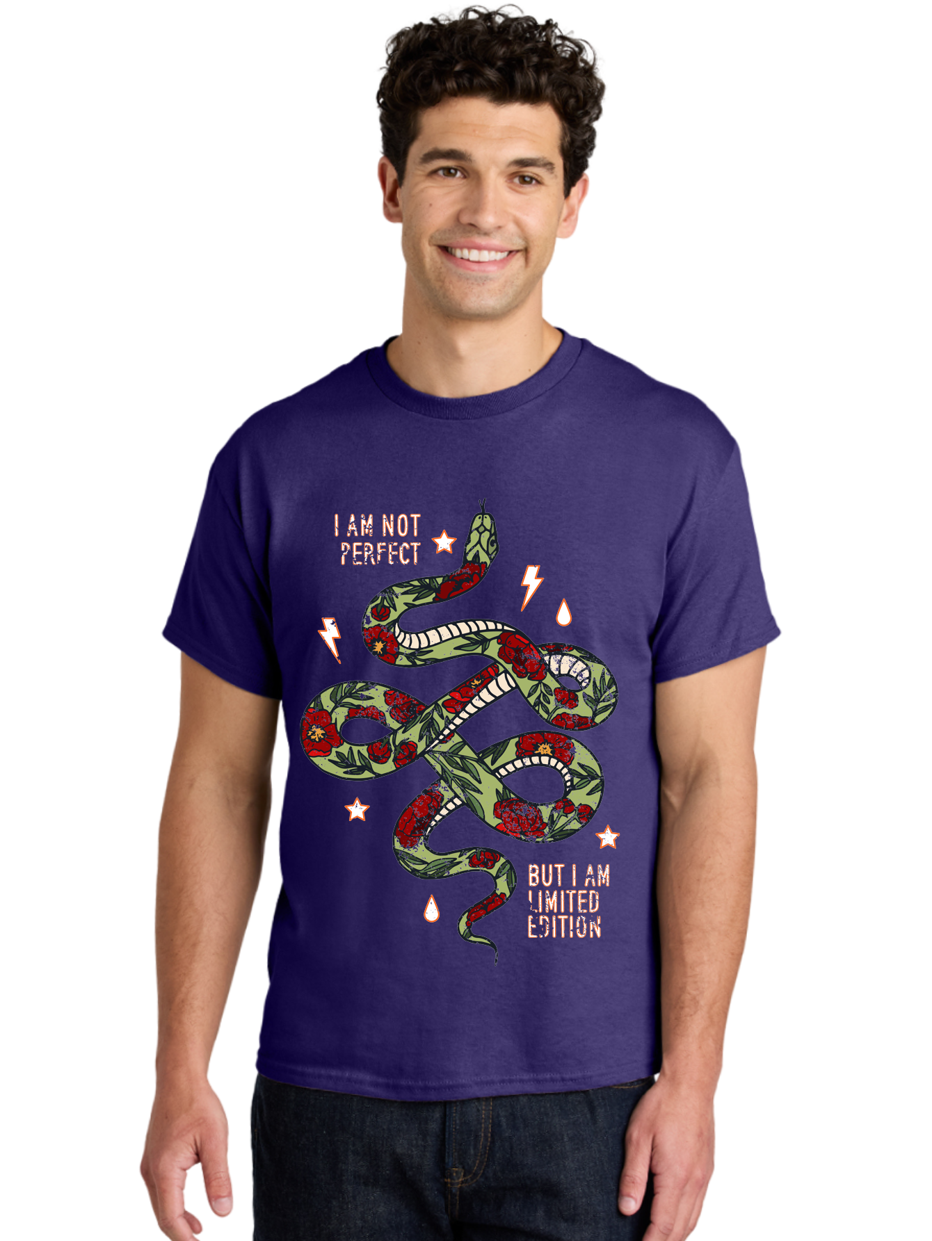 Snake Men'S Graphic Tee, 100% Cotton, Comfortable Casual Summer Wear, Machine Washable, Snake With Red Roses, Limited Edition, Motivational Quote, Self-Love, Empowerment, Unique Personality, Floral Pattern, Bold Design, Inspirational Art, Aae654 6