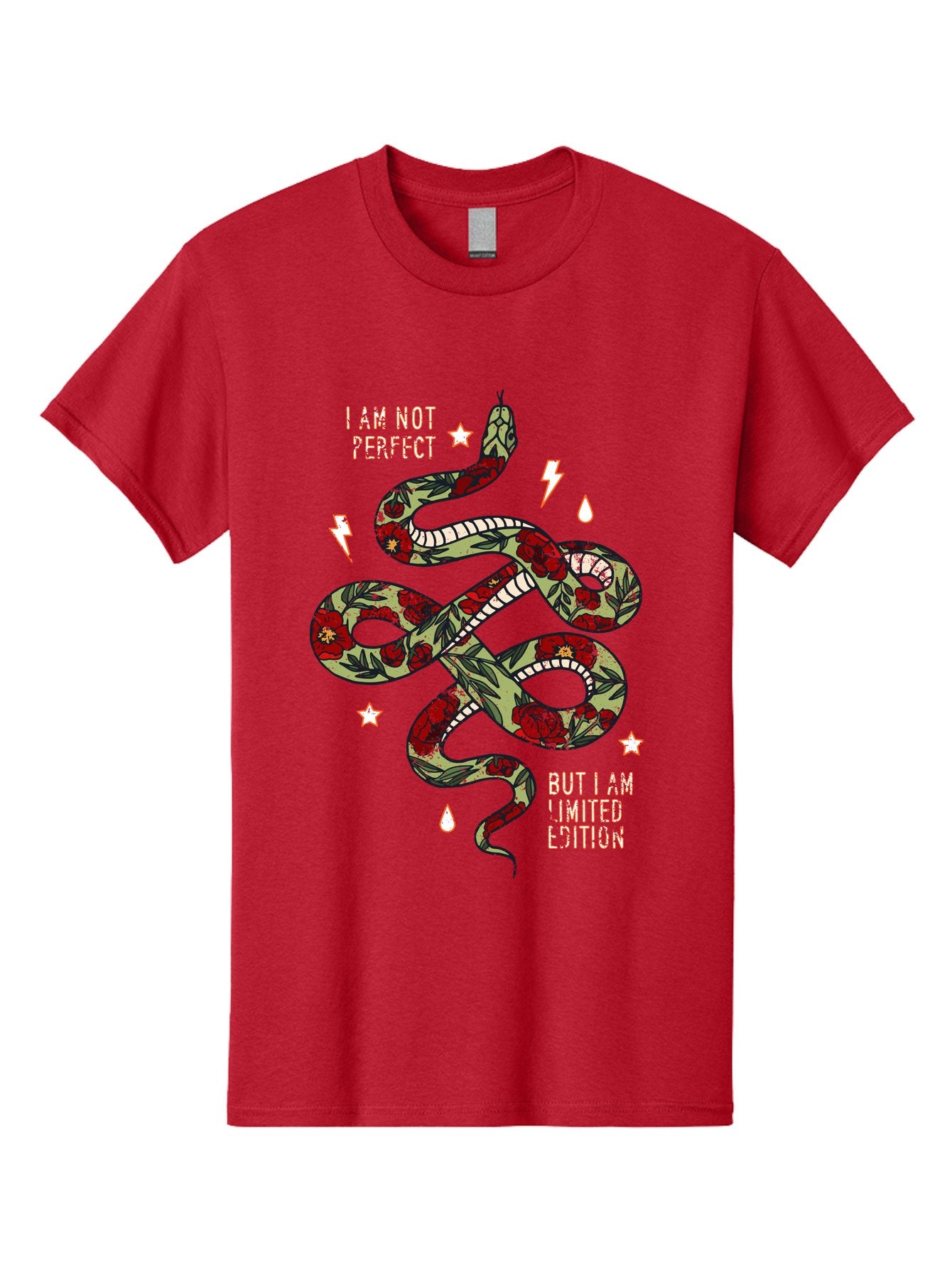 Snake Men'S Graphic Tee, 100% Cotton, Comfortable Casual Summer Wear, Machine Washable, Snake With Red Roses, Limited Edition, Motivational Quote, Self-Love, Empowerment, Unique Personality, Floral Pattern, Bold Design, Inspirational Art, Aae654 6