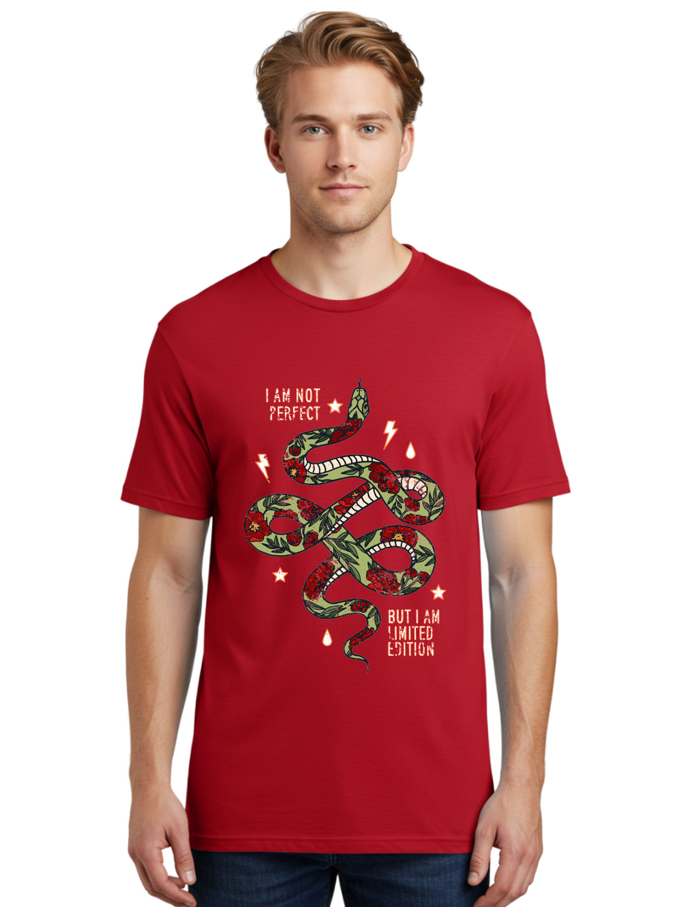Snake Men'S Graphic Tee, 100% Cotton, Comfortable Casual Summer Wear, Machine Washable, Snake With Red Roses, Limited Edition, Motivational Quote, Self-Love, Empowerment, Unique Personality, Floral Pattern, Bold Design, Inspirational Art, Aae654 14
