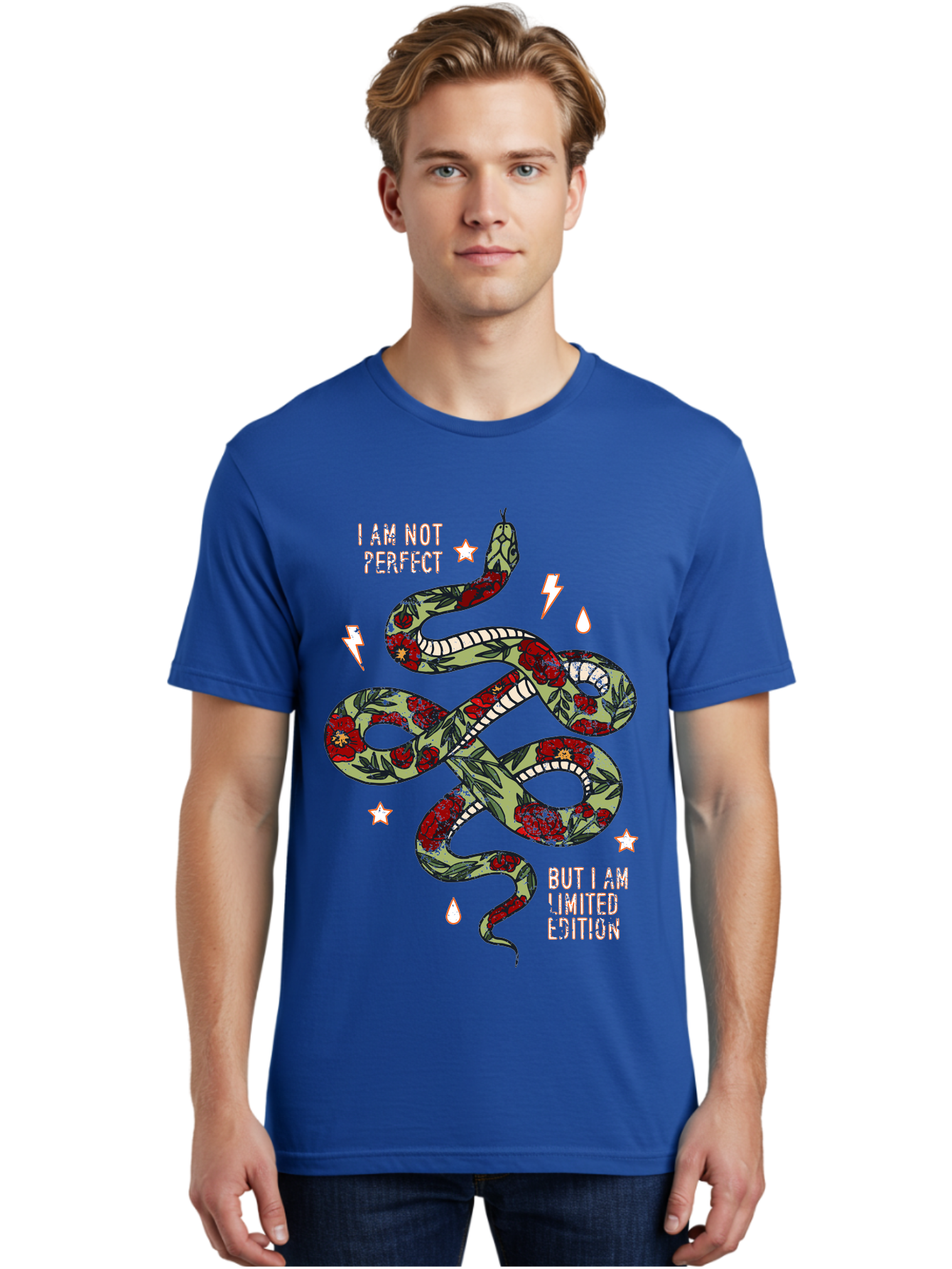 Snake Men'S Graphic Tee, 100% Cotton, Comfortable Casual Summer Wear, Machine Washable, Snake With Red Roses, Limited Edition, Motivational Quote, Self-Love, Empowerment, Unique Personality, Floral Pattern, Bold Design, Inspirational Art, Aae654 22