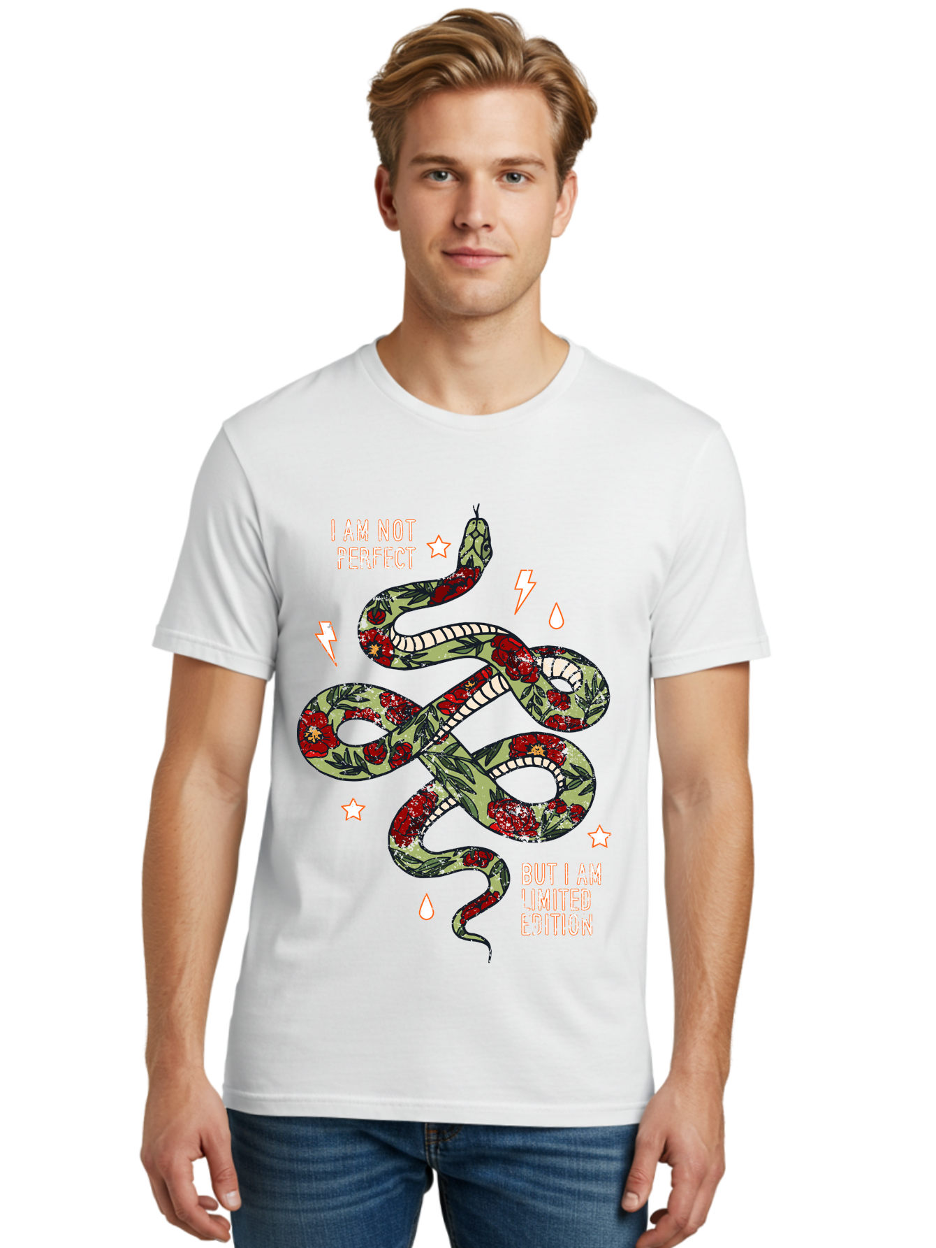 Snake Men'S Graphic Tee, 100% Cotton, Comfortable Casual Summer Wear, Machine Washable, Snake With Red Roses, Limited Edition, Motivational Quote, Self-Love, Empowerment, Unique Personality, Floral Pattern, Bold Design, Inspirational Art, Aae654 8
