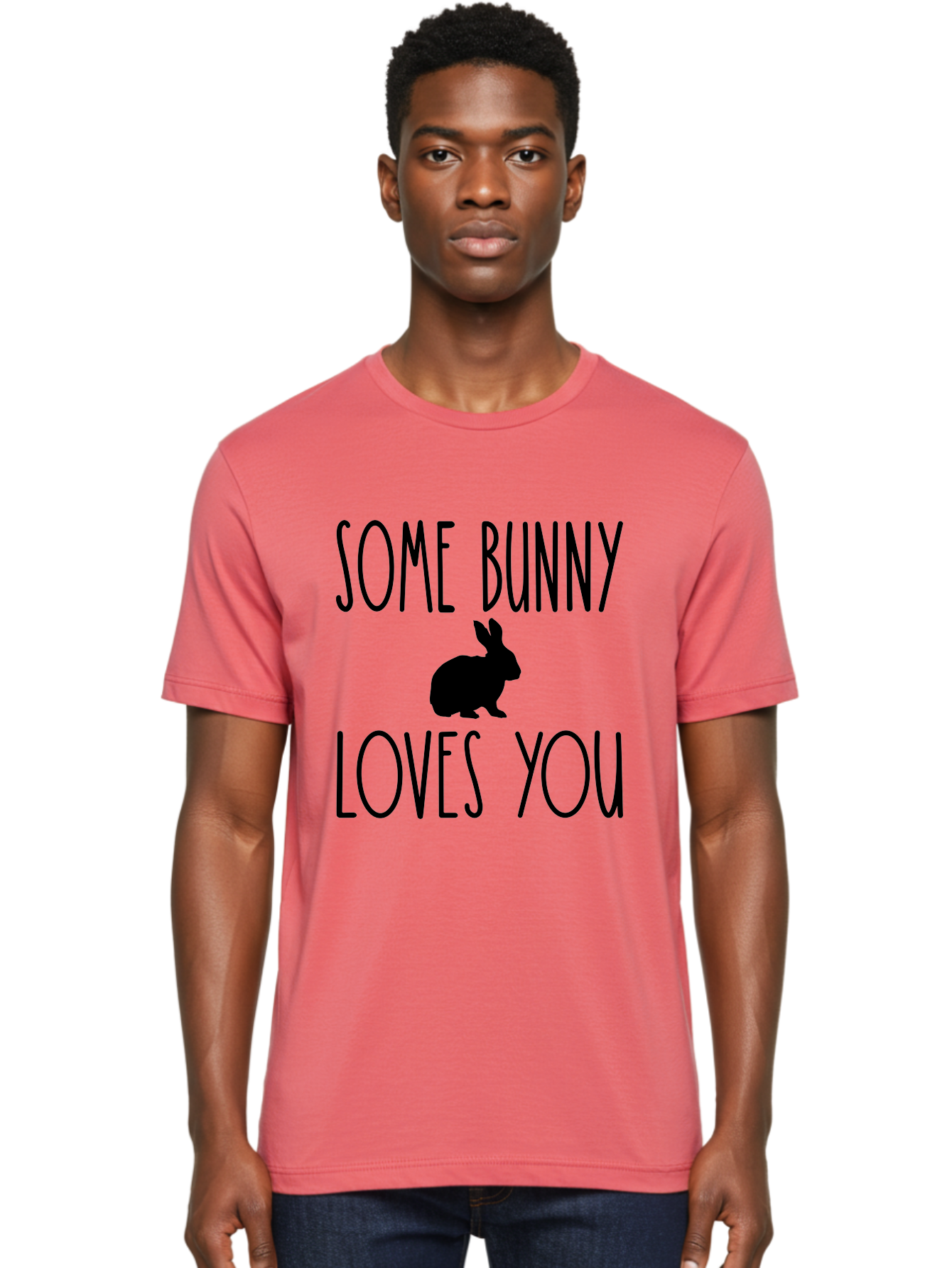 Some Bunny Loves You Men'S Graphic Tee, 100% Cotton, Comfortable Casual Summer Wear, Machine Washable, Bunny Silhouette, Love Message, Easter Theme, Rabbit Graphics, Cute Design, Funny Quotes, Spring Season Aae656 6