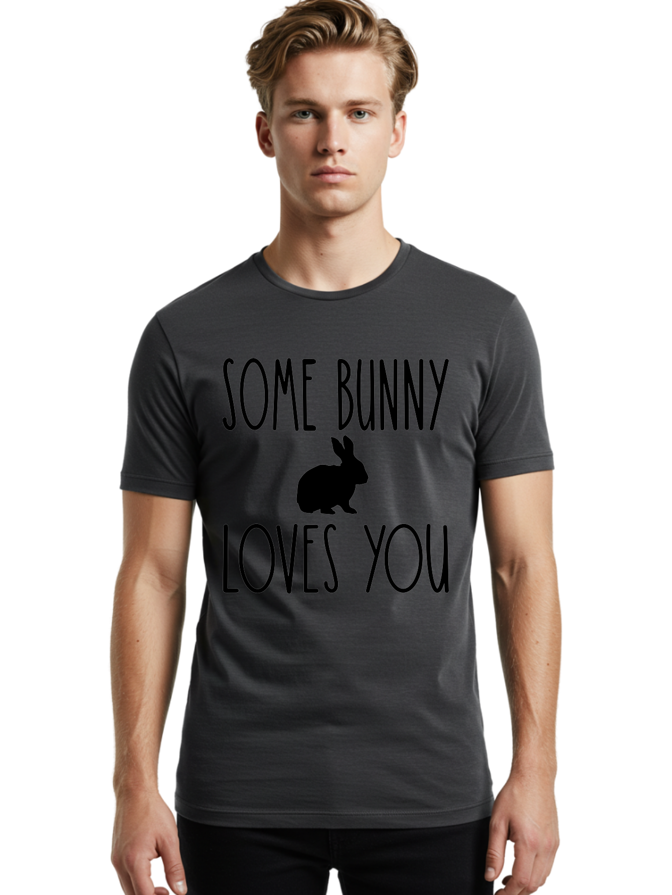 Some Bunny Loves You Men'S Graphic Tee, 100% Cotton, Comfortable Casual Summer Wear, Machine Washable, Bunny Silhouette, Love Message, Easter Theme, Rabbit Graphics, Cute Design, Funny Quotes, Spring Season Aae656 22