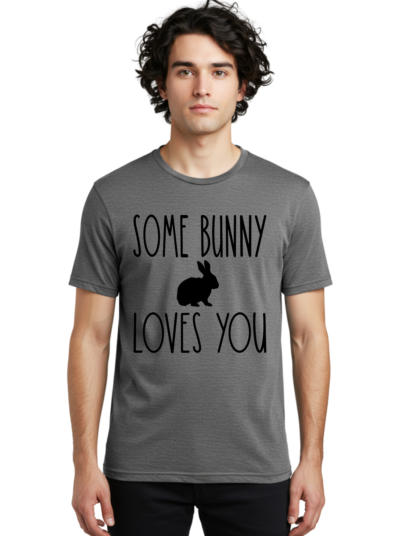Some Bunny Loves You Men'S Graphic Tee, 100% Cotton, Comfortable Casual Summer Wear, Machine Washable, Bunny Silhouette, Love Message, Easter Theme, Rabbit Graphics, Cute Design, Funny Quotes, Spring Season Aae656