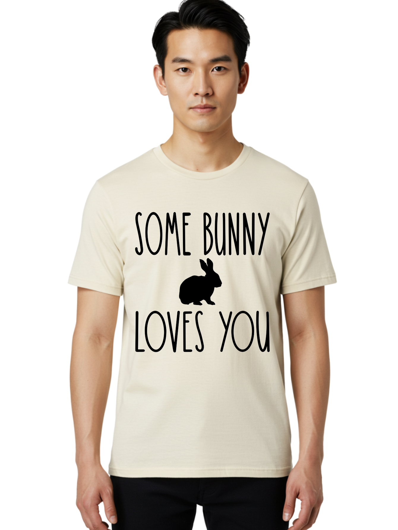 Some Bunny Loves You Men'S Graphic Tee, 100% Cotton, Comfortable Casual Summer Wear, Machine Washable, Bunny Silhouette, Love Message, Easter Theme, Rabbit Graphics, Cute Design, Funny Quotes, Spring Season Aae656 12