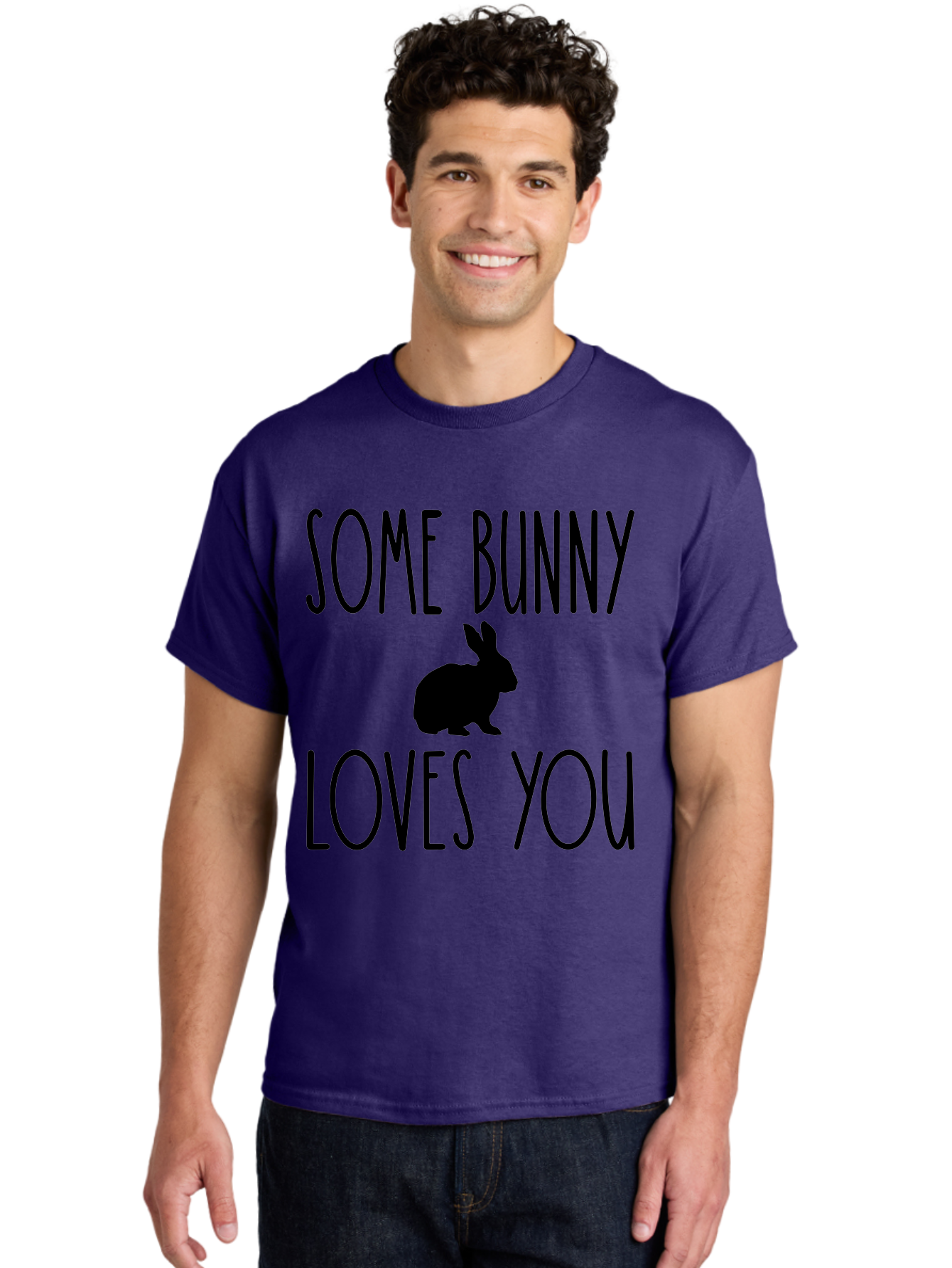 Some Bunny Loves You Men'S Graphic Tee, 100% Cotton, Comfortable Casual Summer Wear, Machine Washable, Bunny Silhouette, Love Message, Easter Theme, Rabbit Graphics, Cute Design, Funny Quotes, Spring Season Aae656 28