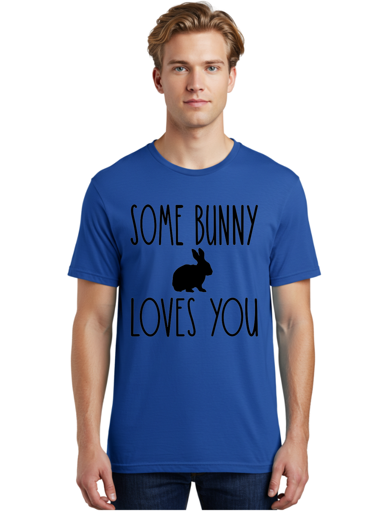 Some Bunny Loves You Men'S Graphic Tee, 100% Cotton, Comfortable Casual Summer Wear, Machine Washable, Bunny Silhouette, Love Message, Easter Theme, Rabbit Graphics, Cute Design, Funny Quotes, Spring Season Aae656 8