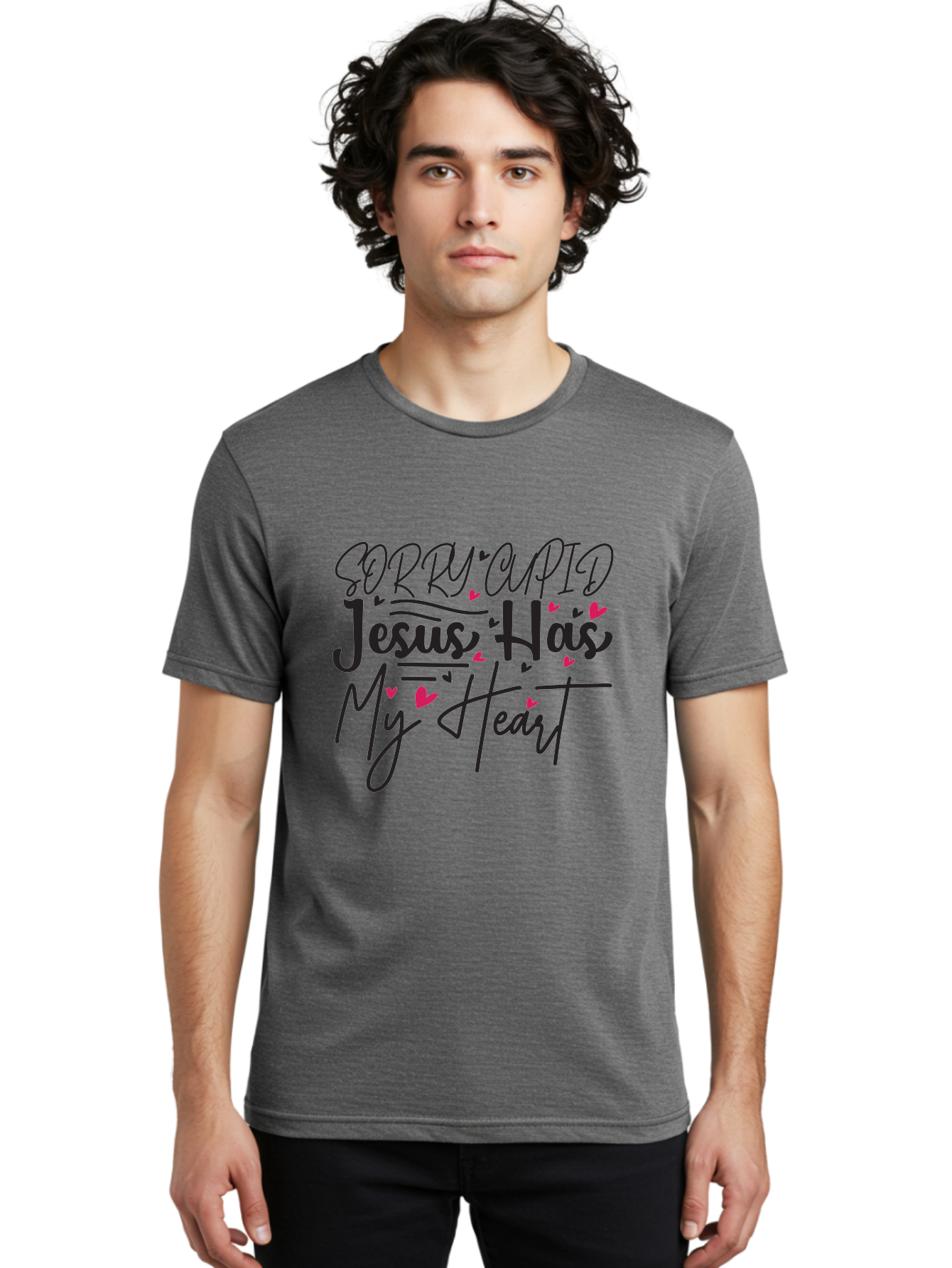 Sorry Cupid Jesus Has My Heart Men'S Graphic Tee, 100% Cotton, Comfortable Casual Summer Wear, Machine Washable, Valentine'S Day Quote, Christian Love, Jesus Has My Heart, Sorry Cupid, Inspirational Quotes, Faith-Based Design, Aae658 4