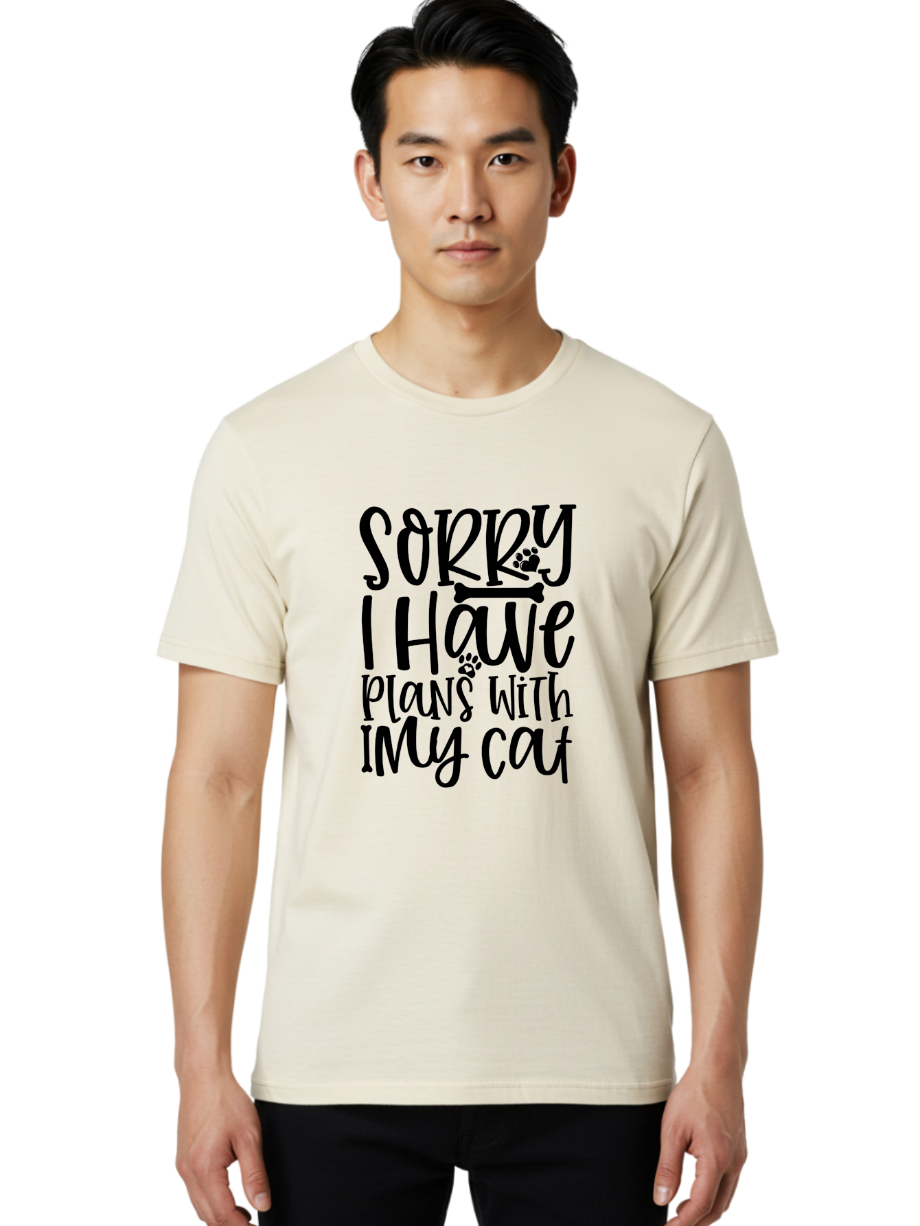 Sorry I Have Plans With My Cat Men'S Graphic Tee, 100% Cotton, Comfortable Casual Summer Wear, Machine Washable, Funny Cat Quote, Cat Lover Gift, Cat Mom Quote, Cat Dad Quote, Sorry I Have Plans With My Cat, Cat Humor, Pet Love Aae660 24