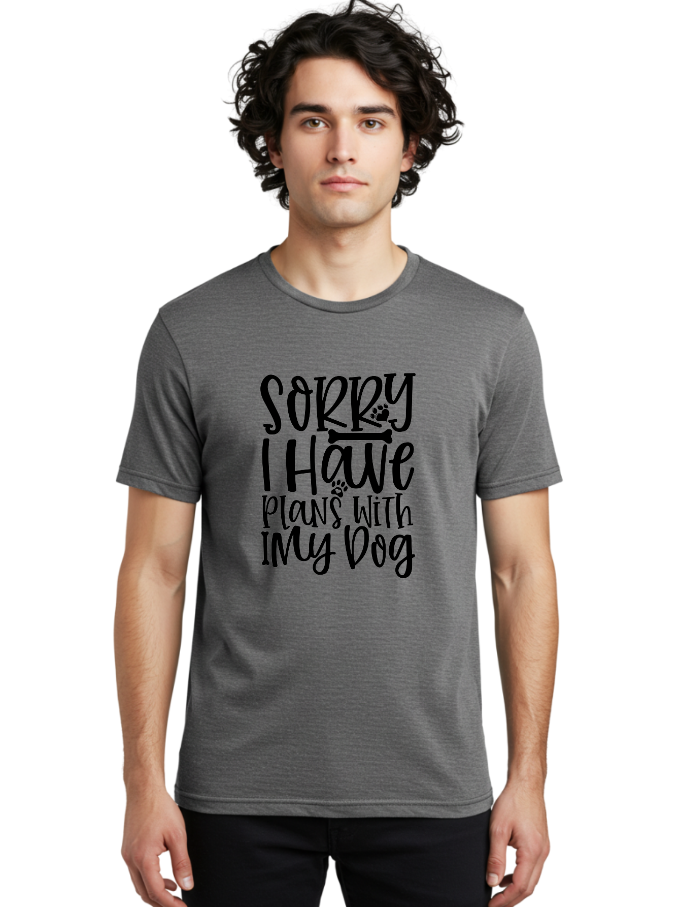 Sorry I Have Plans With My Dog Men'S Graphic Tee, 100% Cotton, Comfortable Casual Summer Wear, Machine Washable, Funny Dog Quote, Dog Lover Gift, Pet Humor, Dog Mom Quote, Dog Dad Gift, Dog Saying, Paw Print Design, Dog Bone Graphic Aae661 4