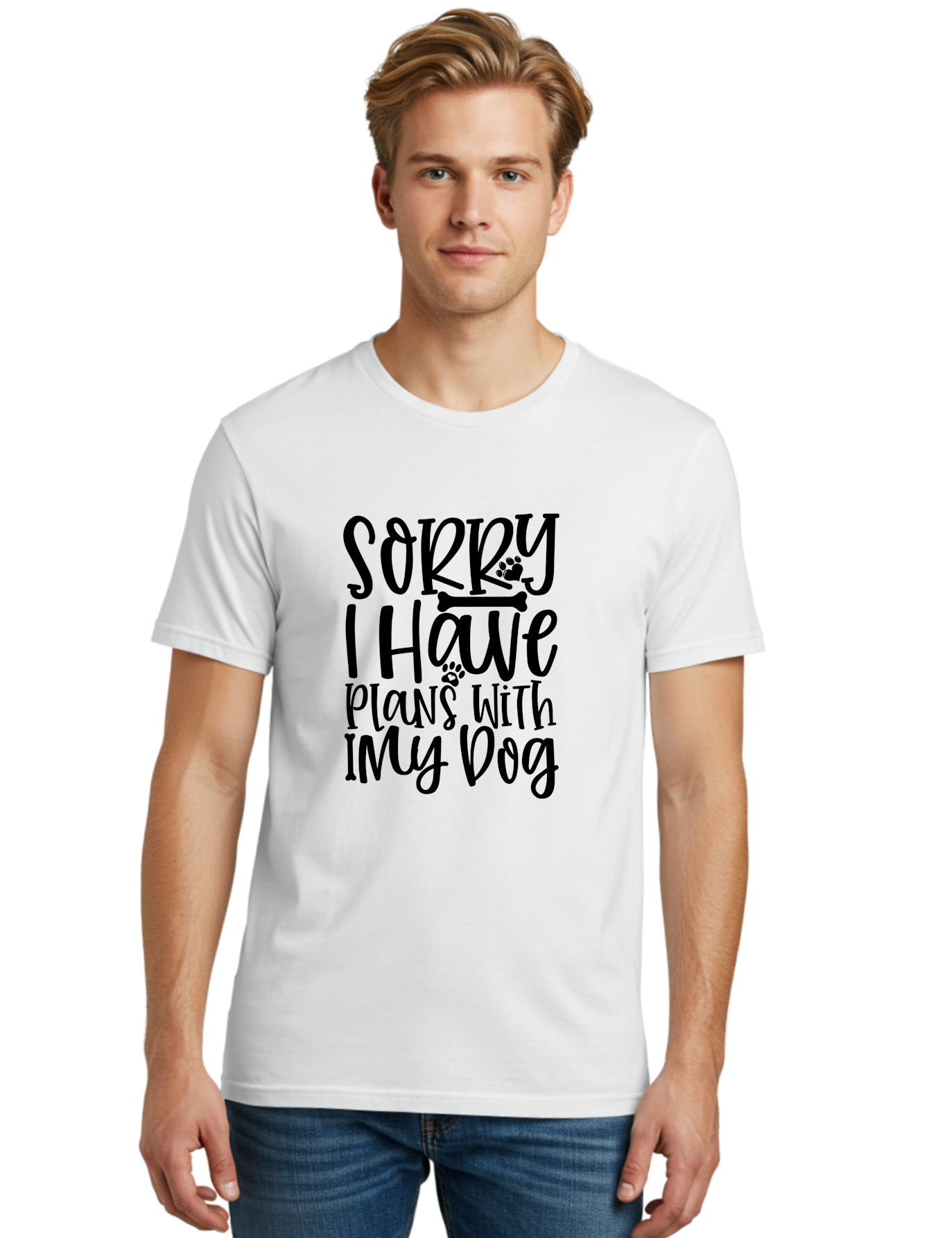 Sorry I Have Plans With My Dog Men'S Graphic Tee, 100% Cotton, Comfortable Casual Summer Wear, Machine Washable, Funny Dog Quote, Dog Lover Gift, Pet Humor, Dog Mom Quote, Dog Dad Gift, Dog Saying, Paw Print Design, Dog Bone Graphic Aae661 10