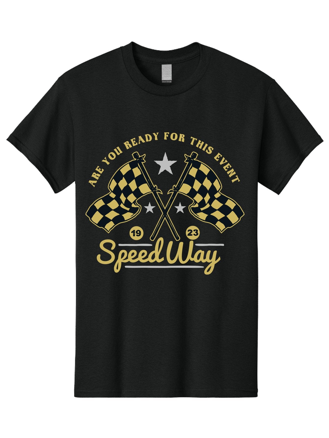 Speedway Men'S Graphic Tee, 100% Cotton, Comfortable Casual Summer Wear, Machine Washable, Racing Flags, Checkered Flags, Speedway Racing, Motorsports Event, Racing Numbers 19 And 23, Are You Ready For This Event, Racing Stars Aae664
