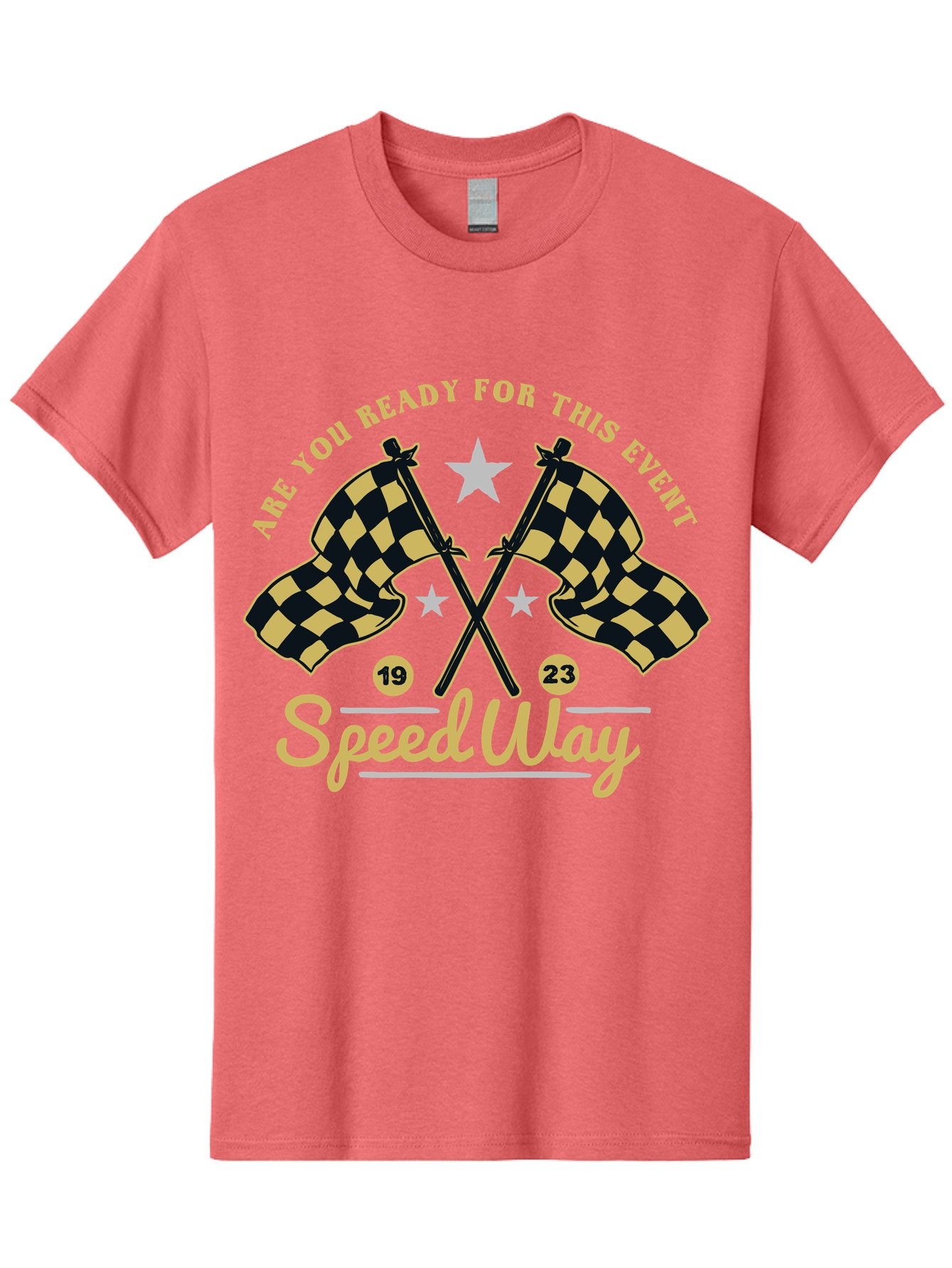 Speedway Men'S Graphic Tee, 100% Cotton, Comfortable Casual Summer Wear, Machine Washable, Racing Flags, Checkered Flags, Speedway Racing, Motorsports Event, Racing Numbers 19 And 23, Are You Ready For This Event, Racing Stars Aae664 15