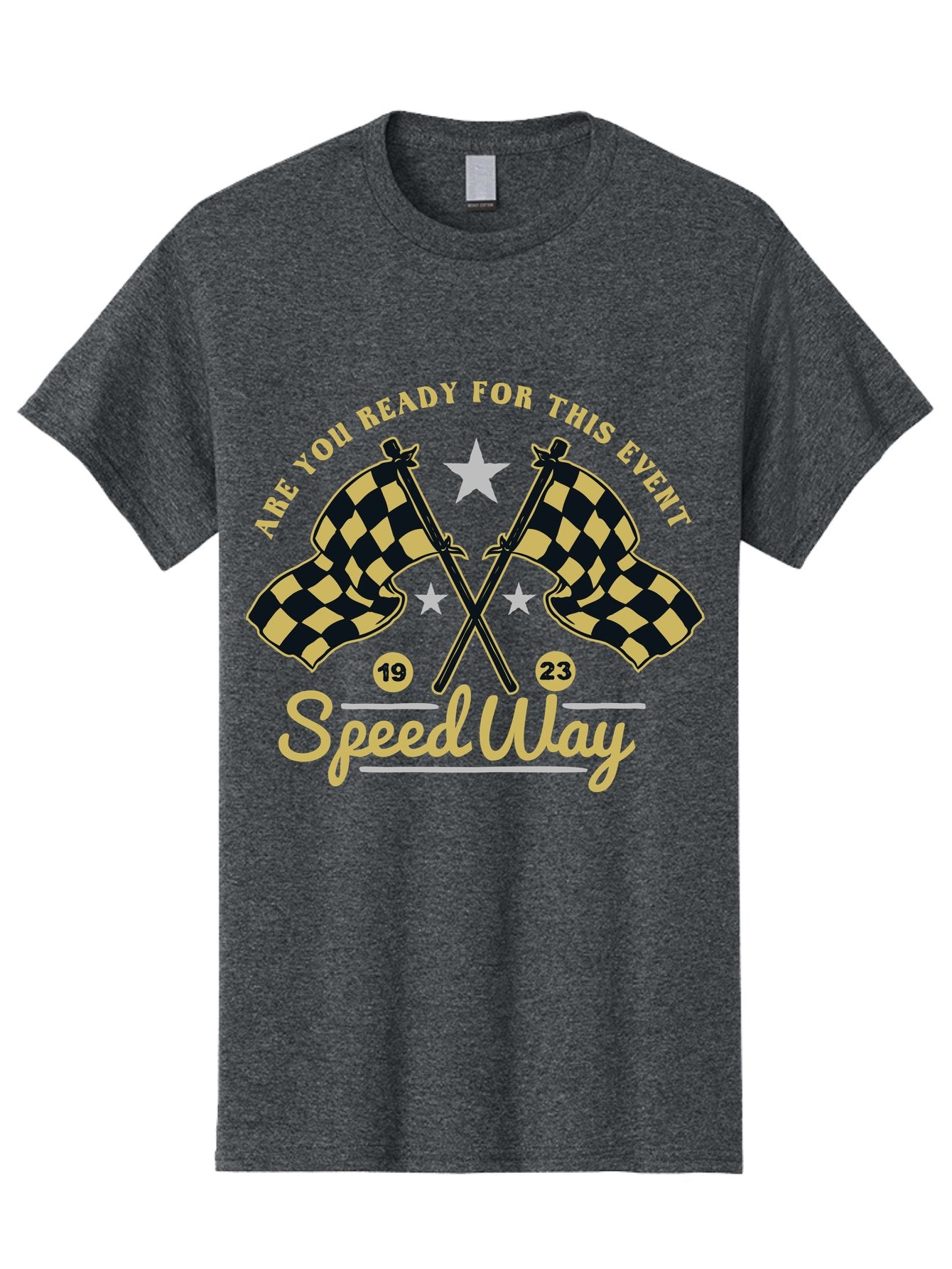 Speedway Men'S Graphic Tee, 100% Cotton, Comfortable Casual Summer Wear, Machine Washable, Racing Flags, Checkered Flags, Speedway Racing, Motorsports Event, Racing Numbers 19 And 23, Are You Ready For This Event, Racing Stars Aae664 5