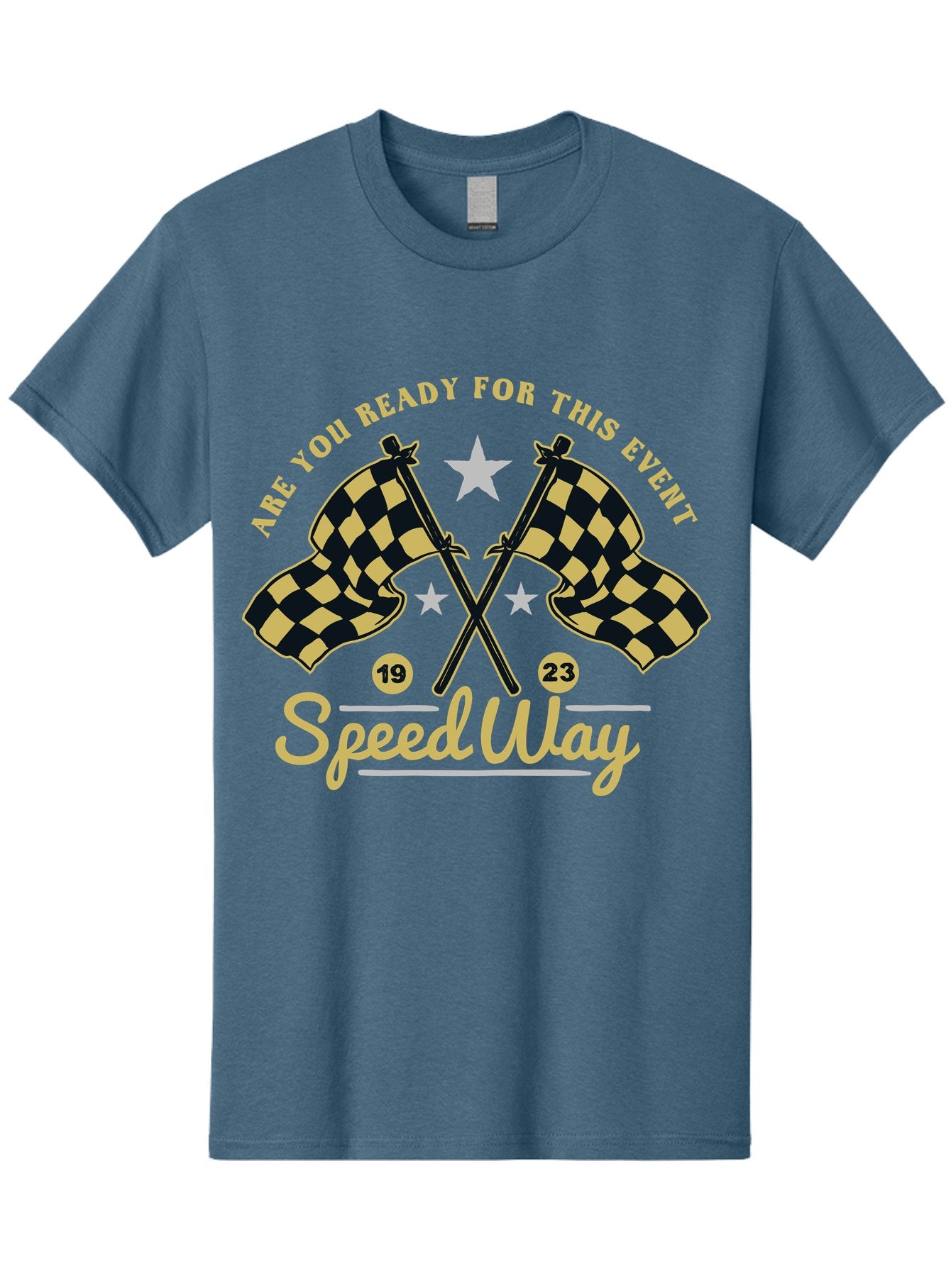 Speedway Men'S Graphic Tee, 100% Cotton, Comfortable Casual Summer Wear, Machine Washable, Racing Flags, Checkered Flags, Speedway Racing, Motorsports Event, Racing Numbers 19 And 23, Are You Ready For This Event, Racing Stars Aae664 12