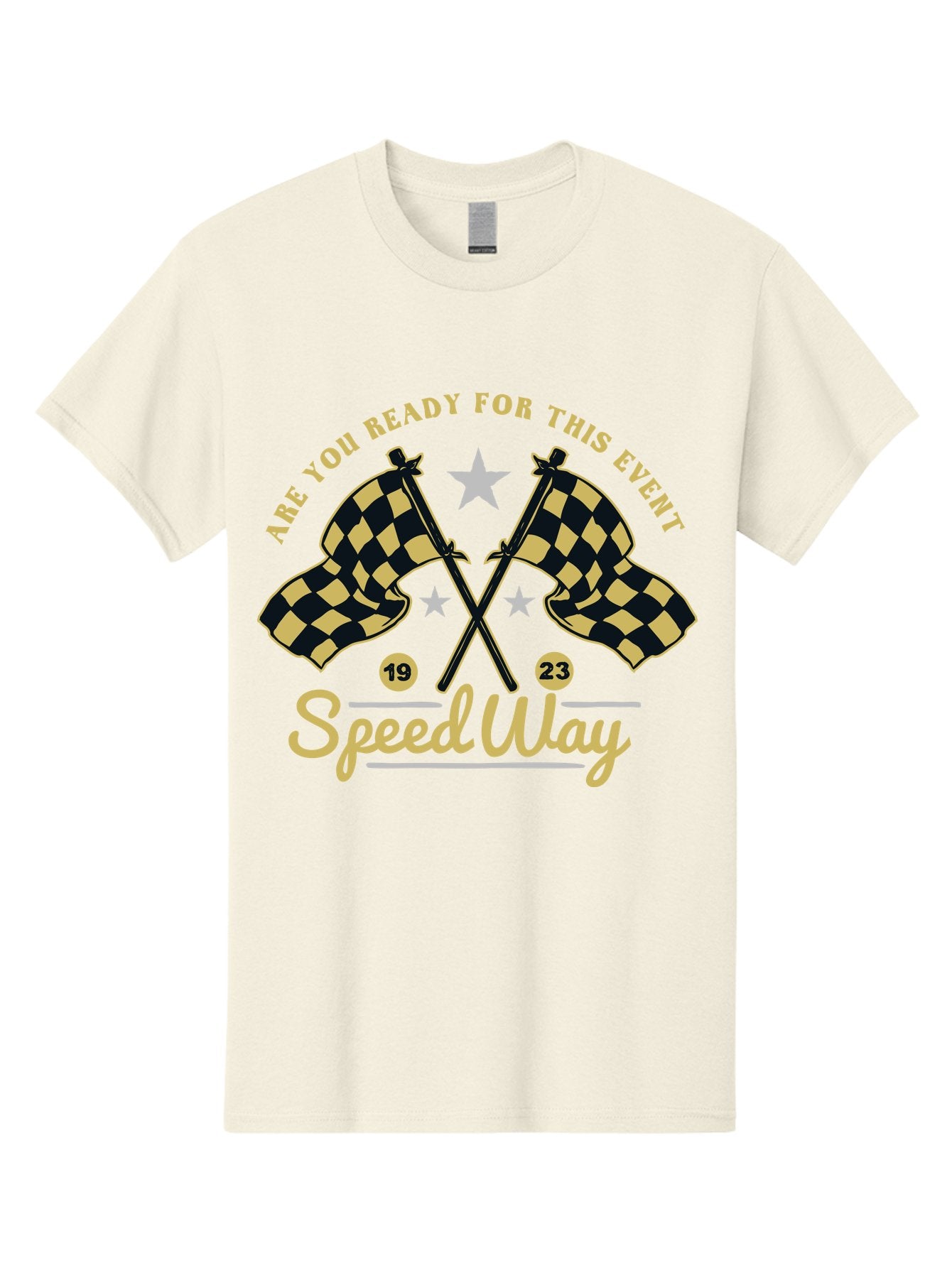 Speedway Men'S Graphic Tee, 100% Cotton, Comfortable Casual Summer Wear, Machine Washable, Racing Flags, Checkered Flags, Speedway Racing, Motorsports Event, Racing Numbers 19 And 23, Are You Ready For This Event, Racing Stars Aae664