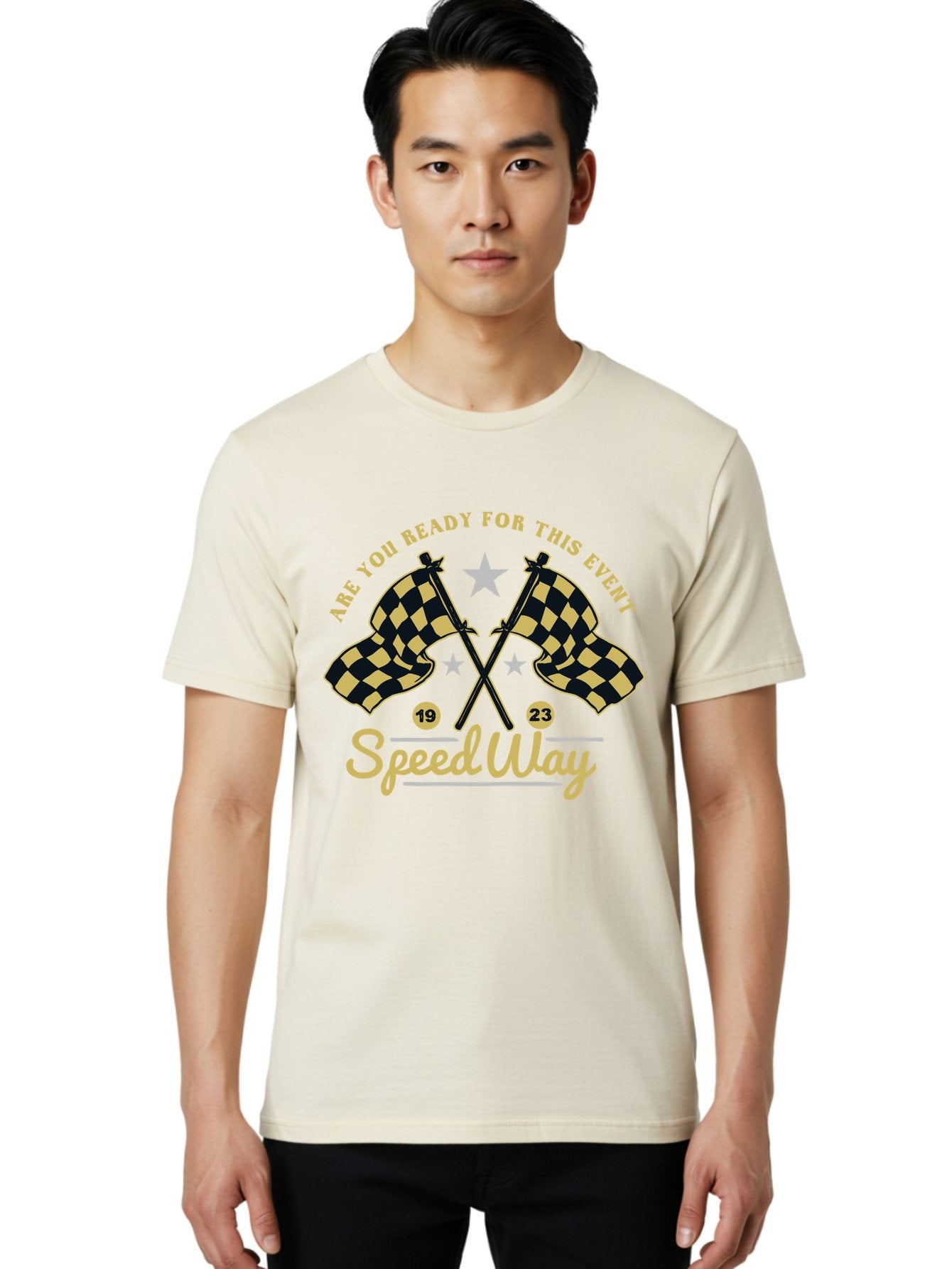 Speedway Men'S Graphic Tee, 100% Cotton, Comfortable Casual Summer Wear, Machine Washable, Racing Flags, Checkered Flags, Speedway Racing, Motorsports Event, Racing Numbers 19 And 23, Are You Ready For This Event, Racing Stars Aae664 19