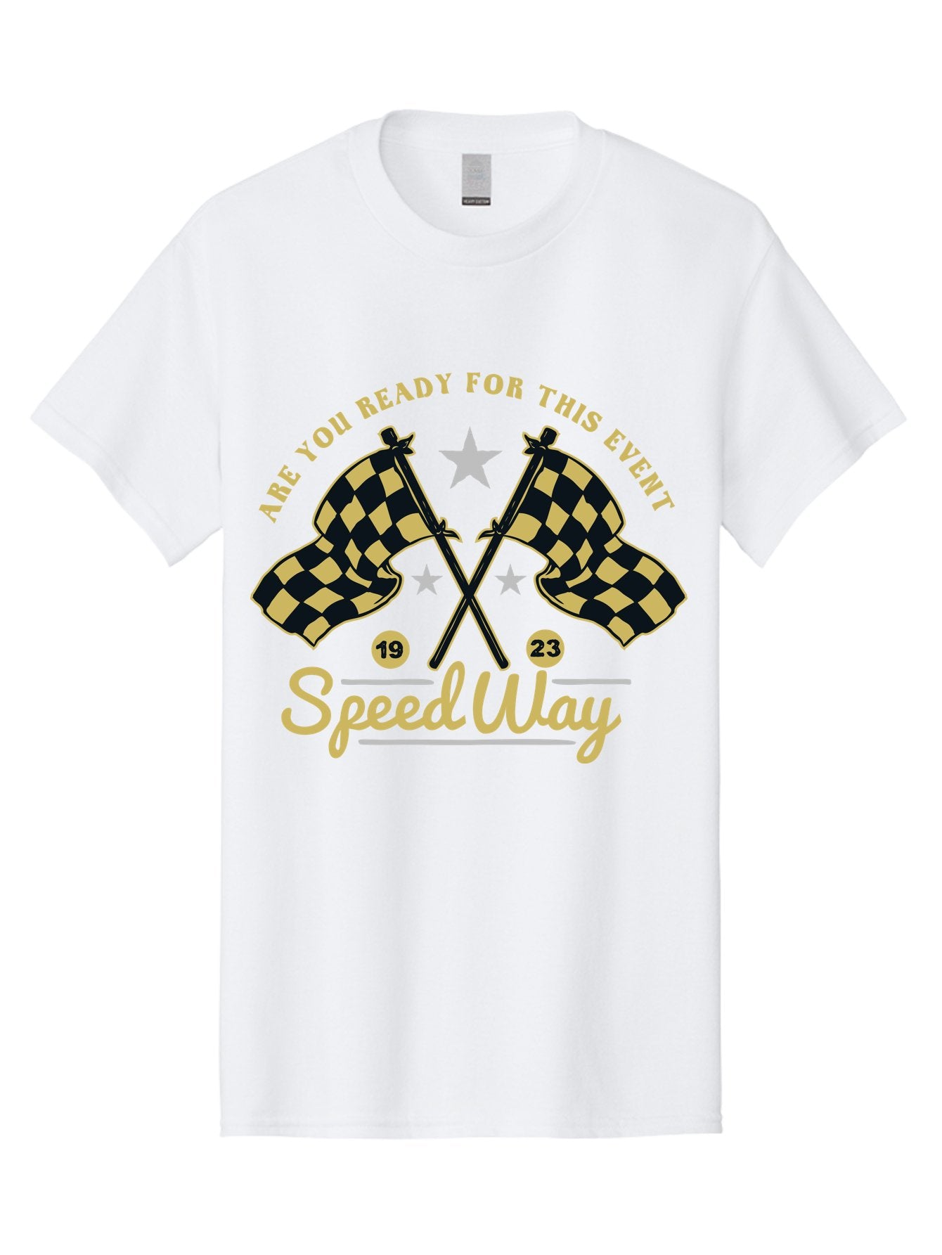 Speedway Men'S Graphic Tee, 100% Cotton, Comfortable Casual Summer Wear, Machine Washable, Racing Flags, Checkered Flags, Speedway Racing, Motorsports Event, Racing Numbers 19 And 23, Are You Ready For This Event, Racing Stars Aae664 9