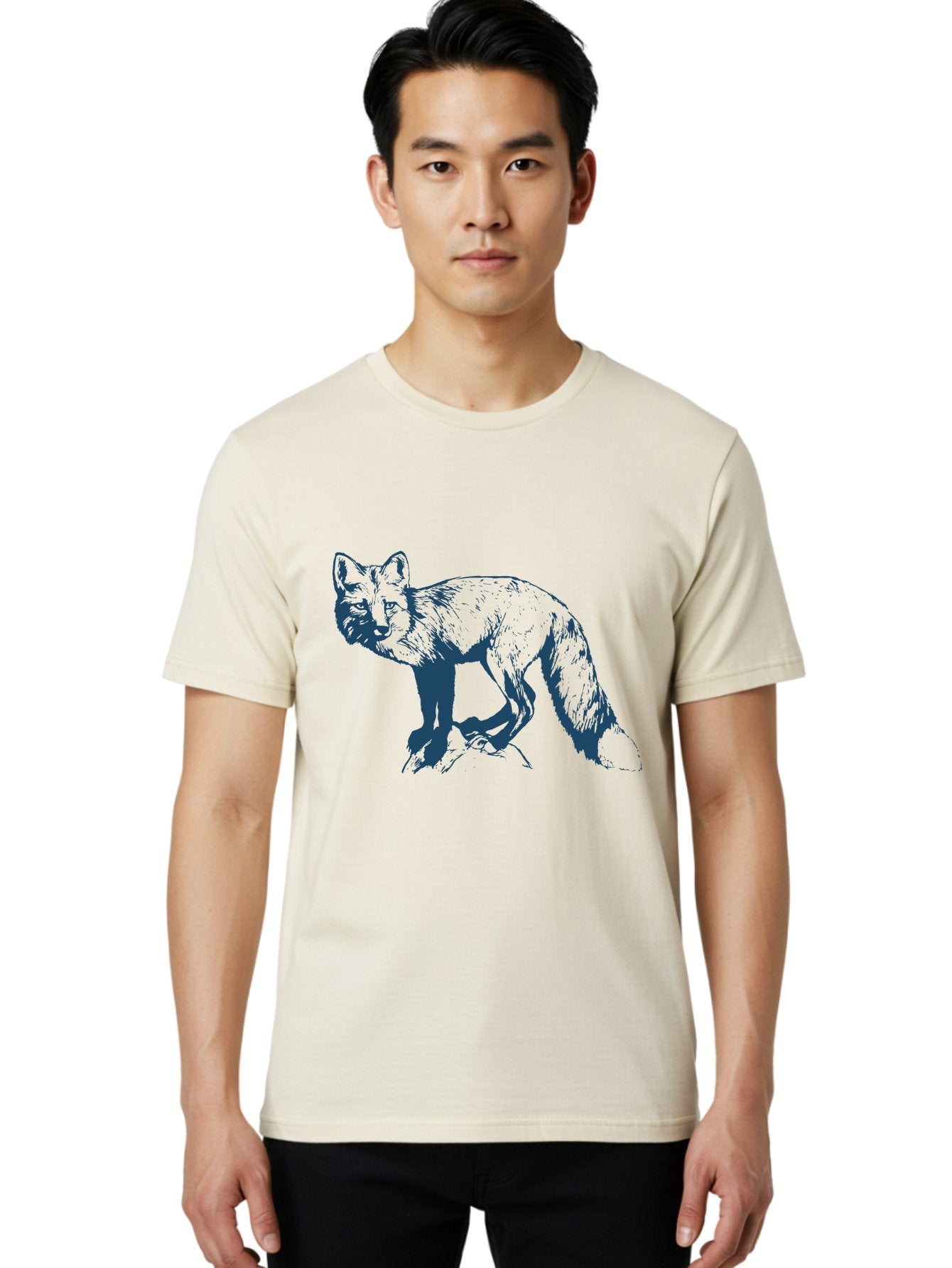 Stonewatch Fox Men'S Graphic Tee, 100% Cotton, Comfortable Casual Summer Wear, Machine Washable, Wildlife, Fox Illustration, Woodland Animals, Graphic Design, Monochrome Artwork, Cute Creatures, Furry Friends, Animal Graphics Aae672 18