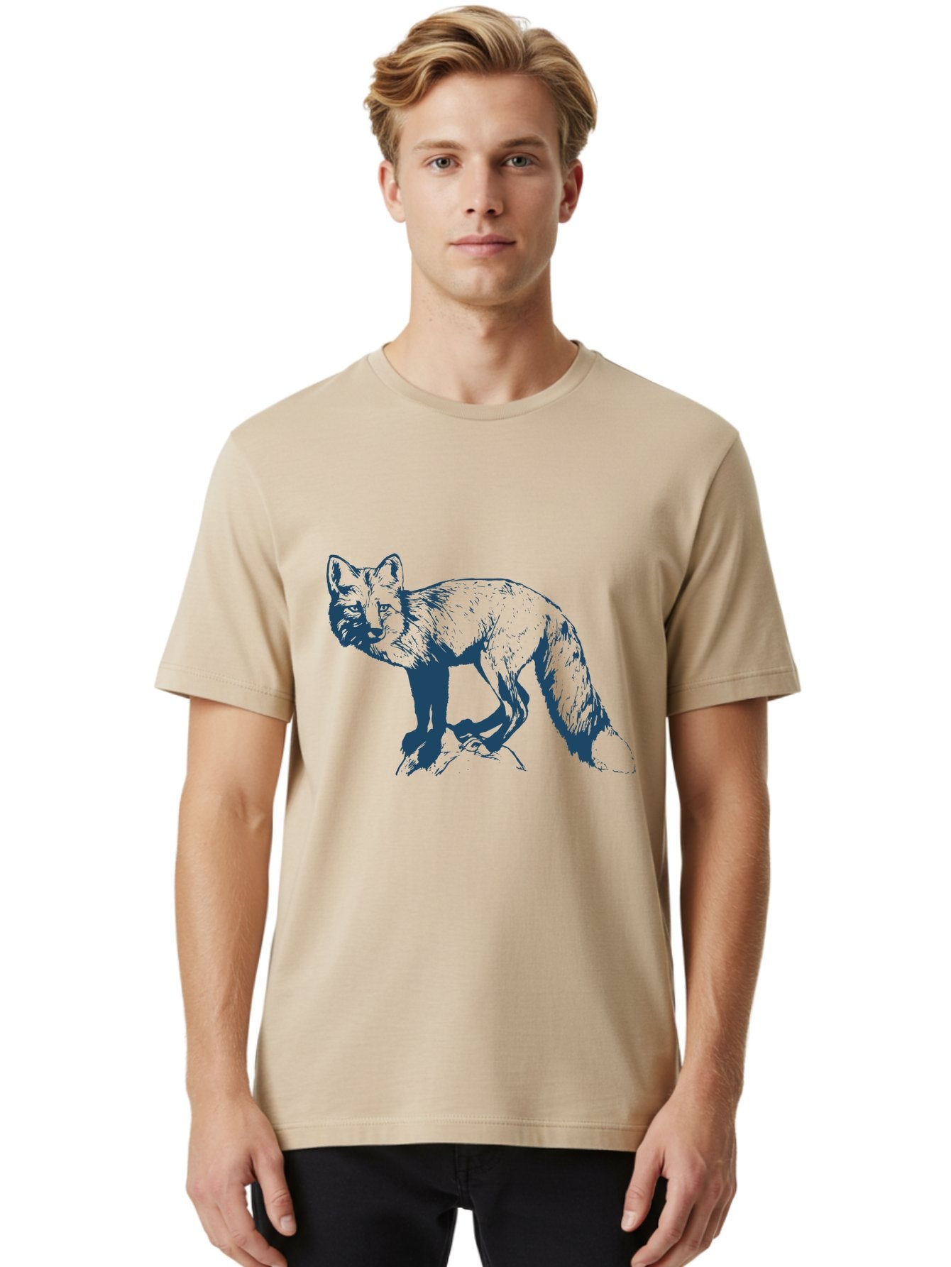 Stonewatch Fox Men'S Graphic Tee, 100% Cotton, Comfortable Casual Summer Wear, Machine Washable, Wildlife, Fox Illustration, Woodland Animals, Graphic Design, Monochrome Artwork, Cute Creatures, Furry Friends, Animal Graphics Aae672 25