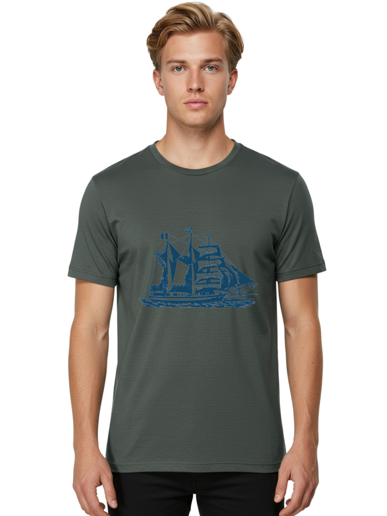 Storm Chaser Men'S Graphic Tee, 100% Cotton, Comfortable Casual Summer Wear, Machine Washable, Sailing Ship, Tall Sailing Vessel, Classic Maritime Icon, Vintage Nautical Theme, Majestic Oceanic Scene, Historical Sailing Rig, Aae674