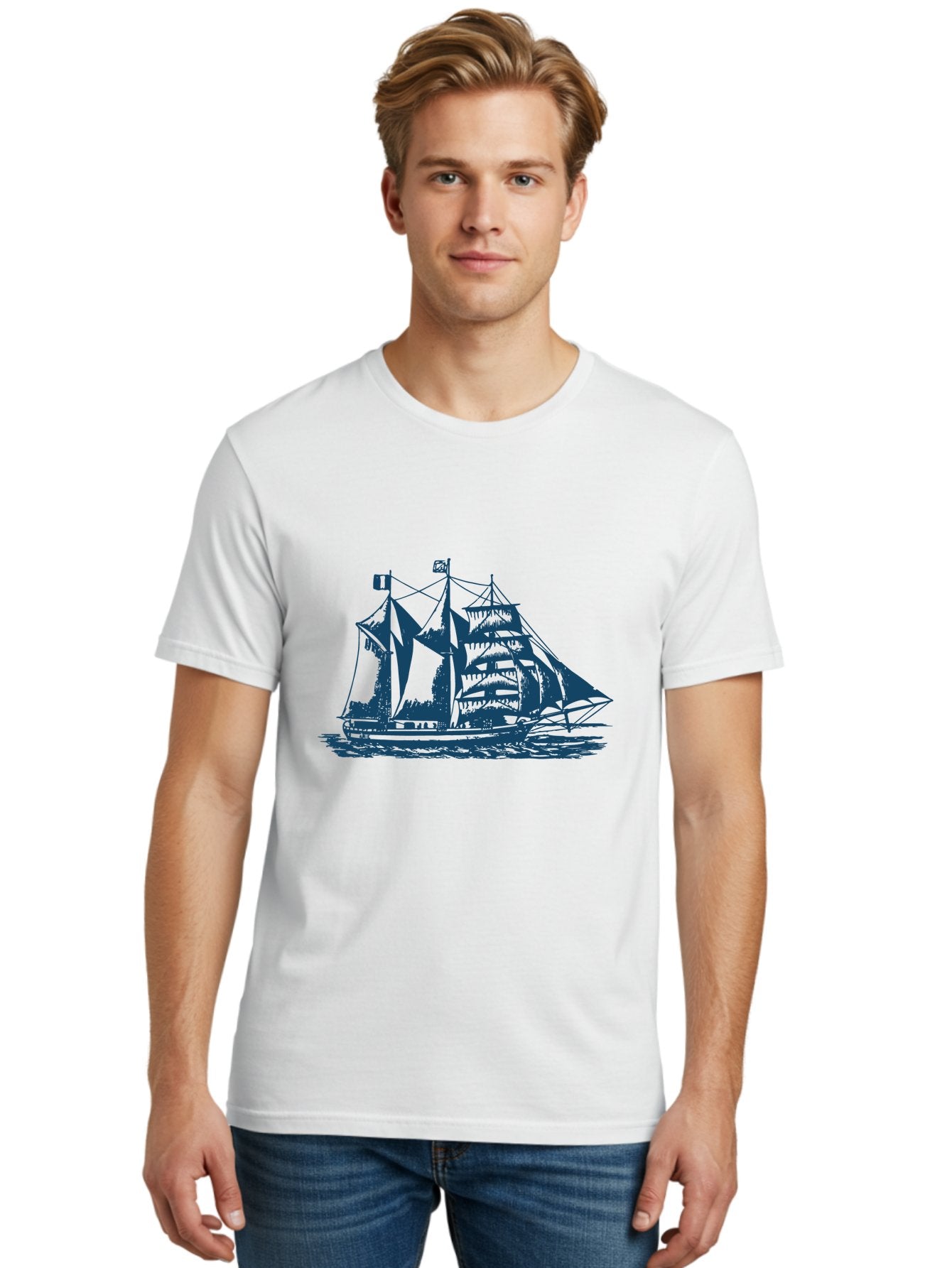 Storm Chaser Men'S Graphic Tee, 100% Cotton, Comfortable Casual Summer Wear, Machine Washable, Sailing Ship, Tall Sailing Vessel, Classic Maritime Icon, Vintage Nautical Theme, Majestic Oceanic Scene, Historical Sailing Rig, Aae674 21