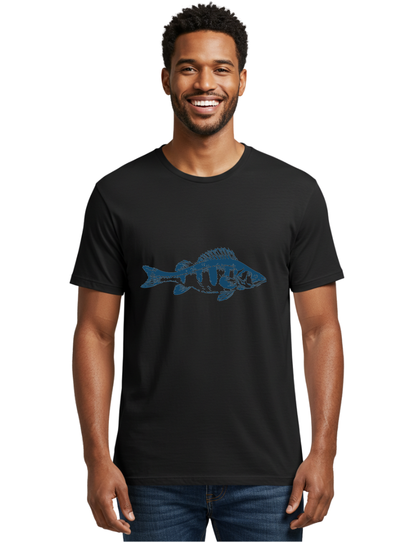 Strikefin Fish Men'S Graphic Tee, 100% Cotton, Comfortable Casual Summer Wear, Machine Washable, Bass Fish Illustration, Line Art, Aquatic Life, Water Sports, Freshwater Fish, Fishing, Monochrome Art, Simple Design, Minimalist, Wildlife Art Aae675 18