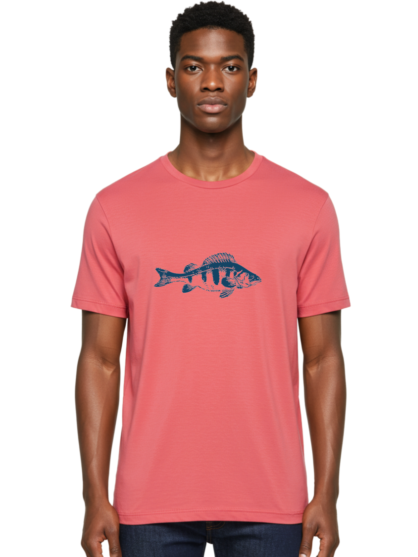 Strikefin Fish Men'S Graphic Tee, 100% Cotton, Comfortable Casual Summer Wear, Machine Washable, Bass Fish Illustration, Line Art, Aquatic Life, Water Sports, Freshwater Fish, Fishing, Monochrome Art, Simple Design, Minimalist, Wildlife Art Aae675