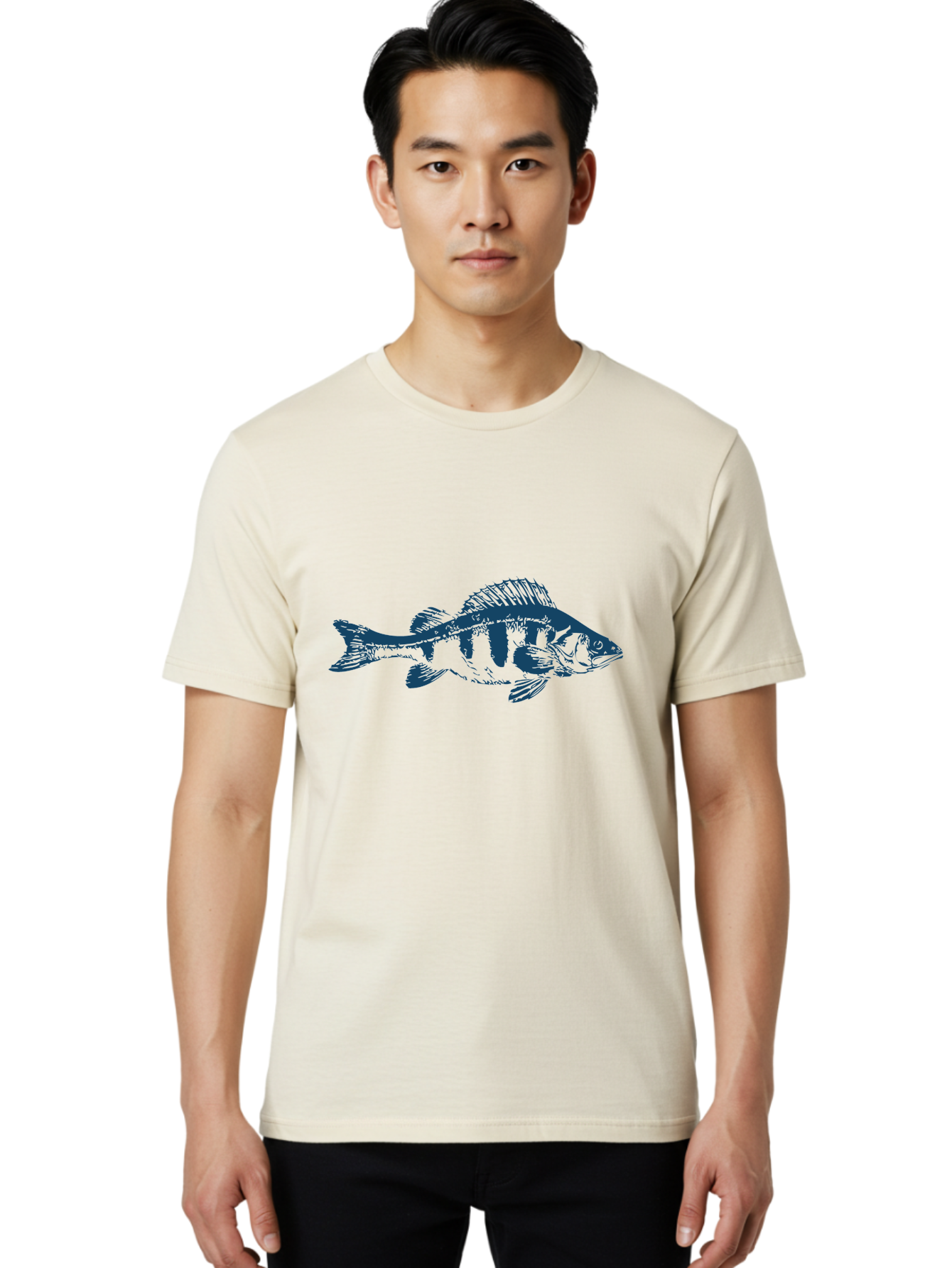 Strikefin Fish Men'S Graphic Tee, 100% Cotton, Comfortable Casual Summer Wear, Machine Washable, Bass Fish Illustration, Line Art, Aquatic Life, Water Sports, Freshwater Fish, Fishing, Monochrome Art, Simple Design, Minimalist, Wildlife Art Aae675 4