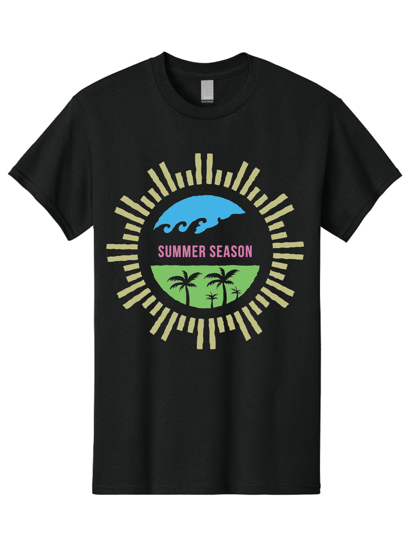 Summer Season Men'S Graphic Tee, 100% Cotton, Comfortable Casual Summer Wear, Machine Washable, Summer Vacation, Tropical Getaway, Ocean Waves, Palm Trees, Sun Symbol, Warm Weather, Beach Scene, Seasonal Theme, Sunny Days, Summer Fun Aae676