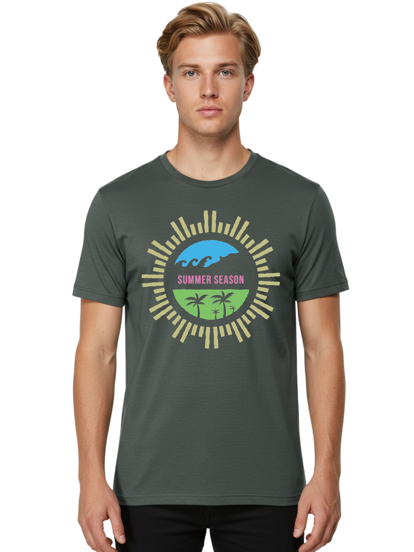 Summer Season Men'S Graphic Tee, 100% Cotton, Comfortable Casual Summer Wear, Machine Washable, Summer Vacation, Tropical Getaway, Ocean Waves, Palm Trees, Sun Symbol, Warm Weather, Beach Scene, Seasonal Theme, Sunny Days, Summer Fun Aae676 22