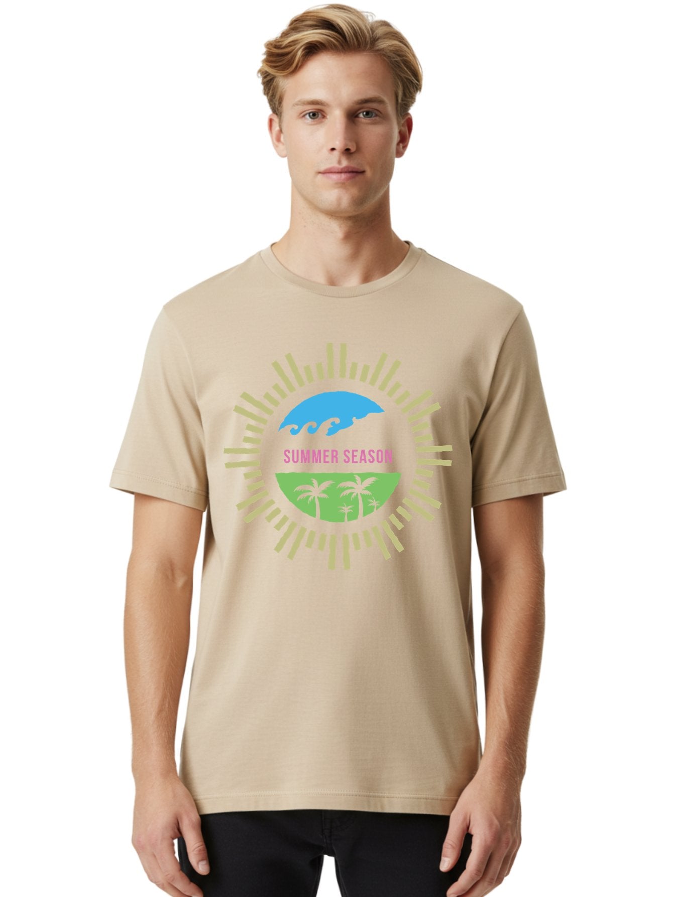Summer Season Men'S Graphic Tee, 100% Cotton, Comfortable Casual Summer Wear, Machine Washable, Summer Vacation, Tropical Getaway, Ocean Waves, Palm Trees, Sun Symbol, Warm Weather, Beach Scene, Seasonal Theme, Sunny Days, Summer Fun Aae676 18