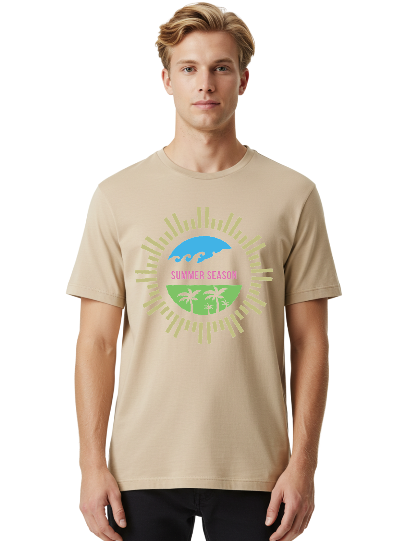 Summer Season Men'S Graphic Tee, 100% Cotton, Comfortable Casual Summer Wear, Machine Washable, Summer Vacation, Tropical Getaway, Ocean Waves, Palm Trees, Sun Symbol, Warm Weather, Beach Scene, Seasonal Theme, Sunny Days, Summer Fun Aae676 8