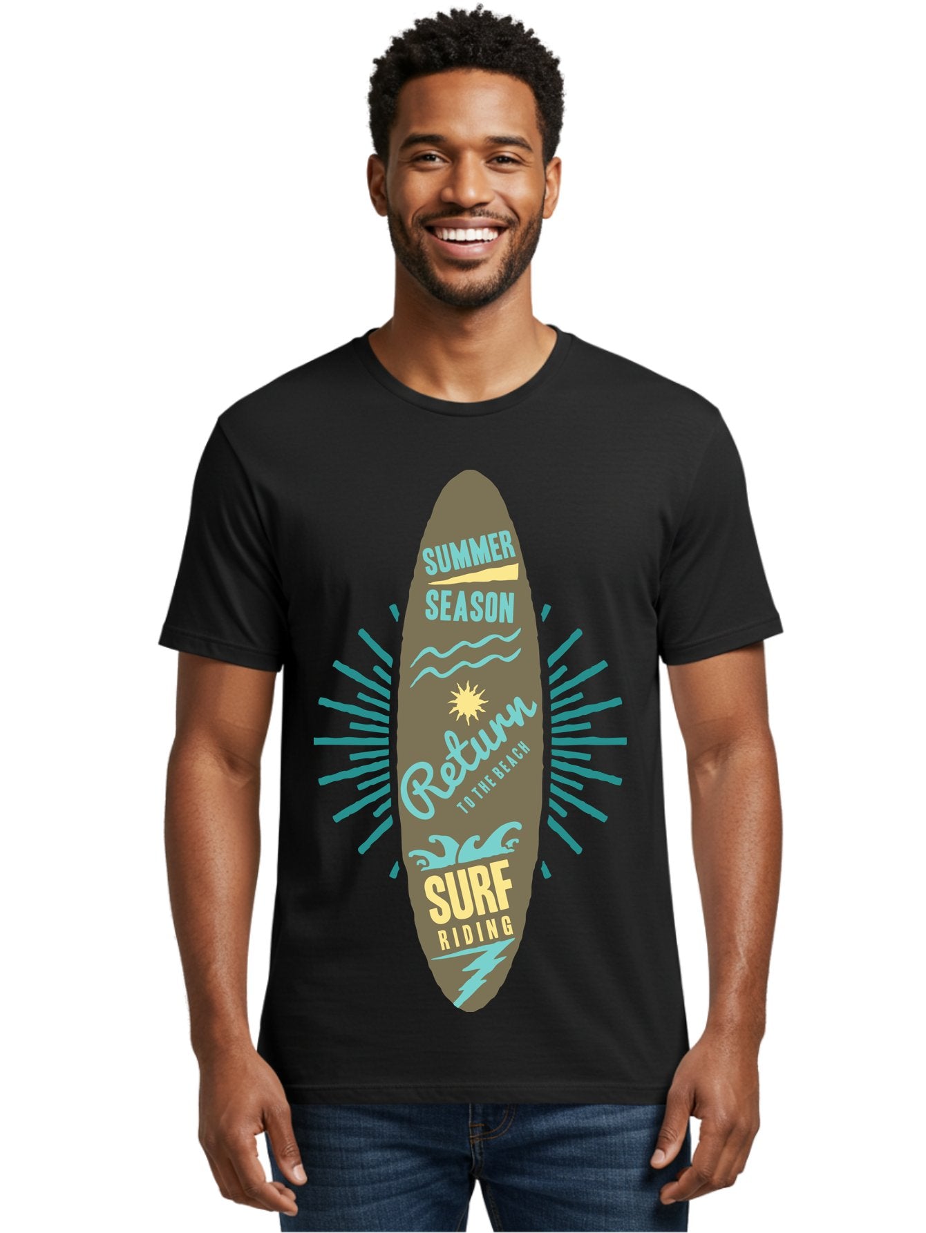 Surf Riding Men'S Graphic Tee, 100% Cotton, Comfortable Casual Summer Wear, Machine Washable, Surfing Graphics, Beach Vibes, Summer Season, Surf Riding, Retro Design, Sun Symbol, Wavy Lines, Surfing Culture, Coastal Lifestyle, Summer Fun Aae677 27