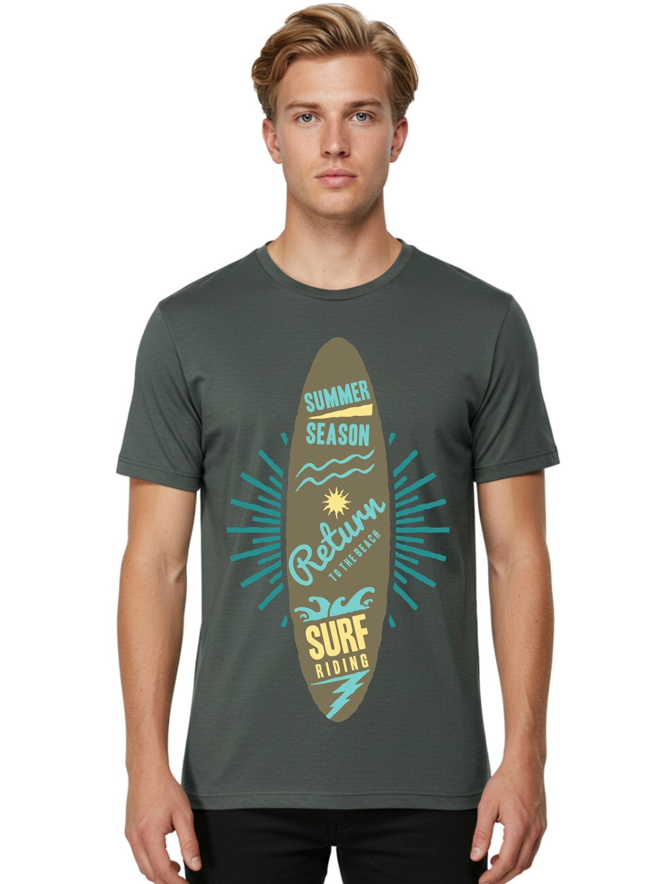 Surf Riding Men'S Graphic Tee, 100% Cotton, Comfortable Casual Summer Wear, Machine Washable, Surfing Graphics, Beach Vibes, Summer Season, Surf Riding, Retro Design, Sun Symbol, Wavy Lines, Surfing Culture, Coastal Lifestyle, Summer Fun Aae677 15