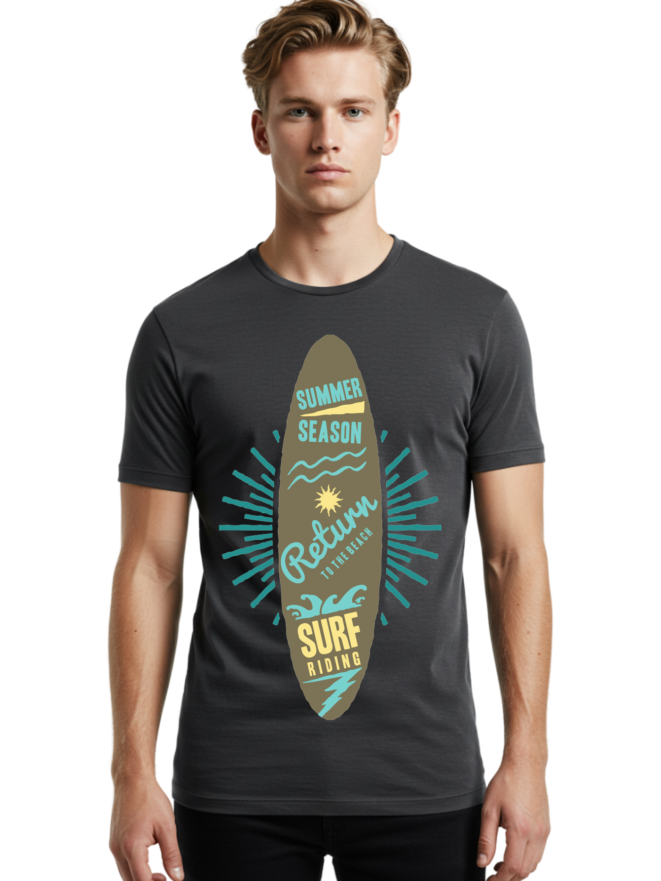 Surf Riding Men'S Graphic Tee, 100% Cotton, Comfortable Casual Summer Wear, Machine Washable, Surfing Graphics, Beach Vibes, Summer Season, Surf Riding, Retro Design, Sun Symbol, Wavy Lines, Surfing Culture, Coastal Lifestyle, Summer Fun Aae677