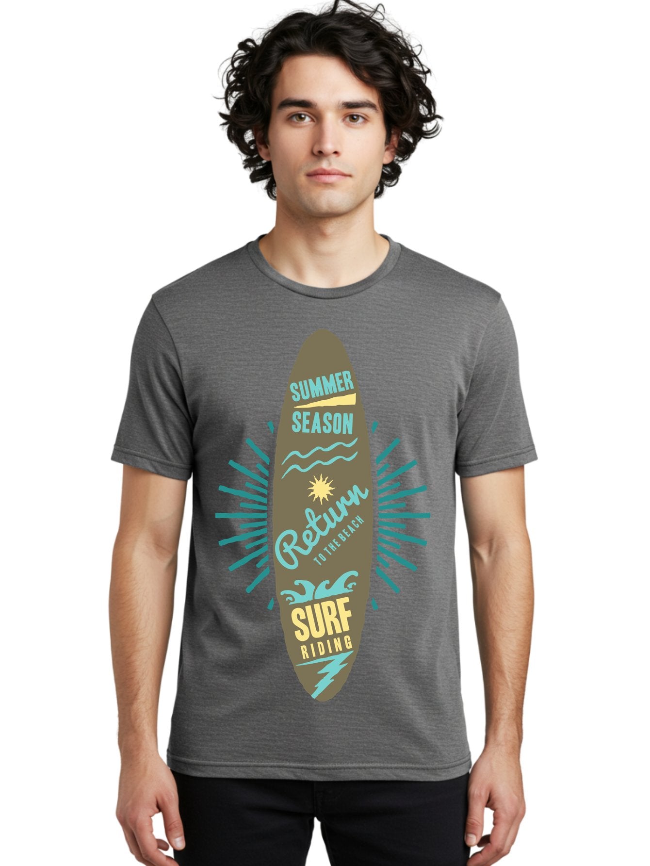 Surf Riding Men'S Graphic Tee, 100% Cotton, Comfortable Casual Summer Wear, Machine Washable, Surfing Graphics, Beach Vibes, Summer Season, Surf Riding, Retro Design, Sun Symbol, Wavy Lines, Surfing Culture, Coastal Lifestyle, Summer Fun Aae677 24