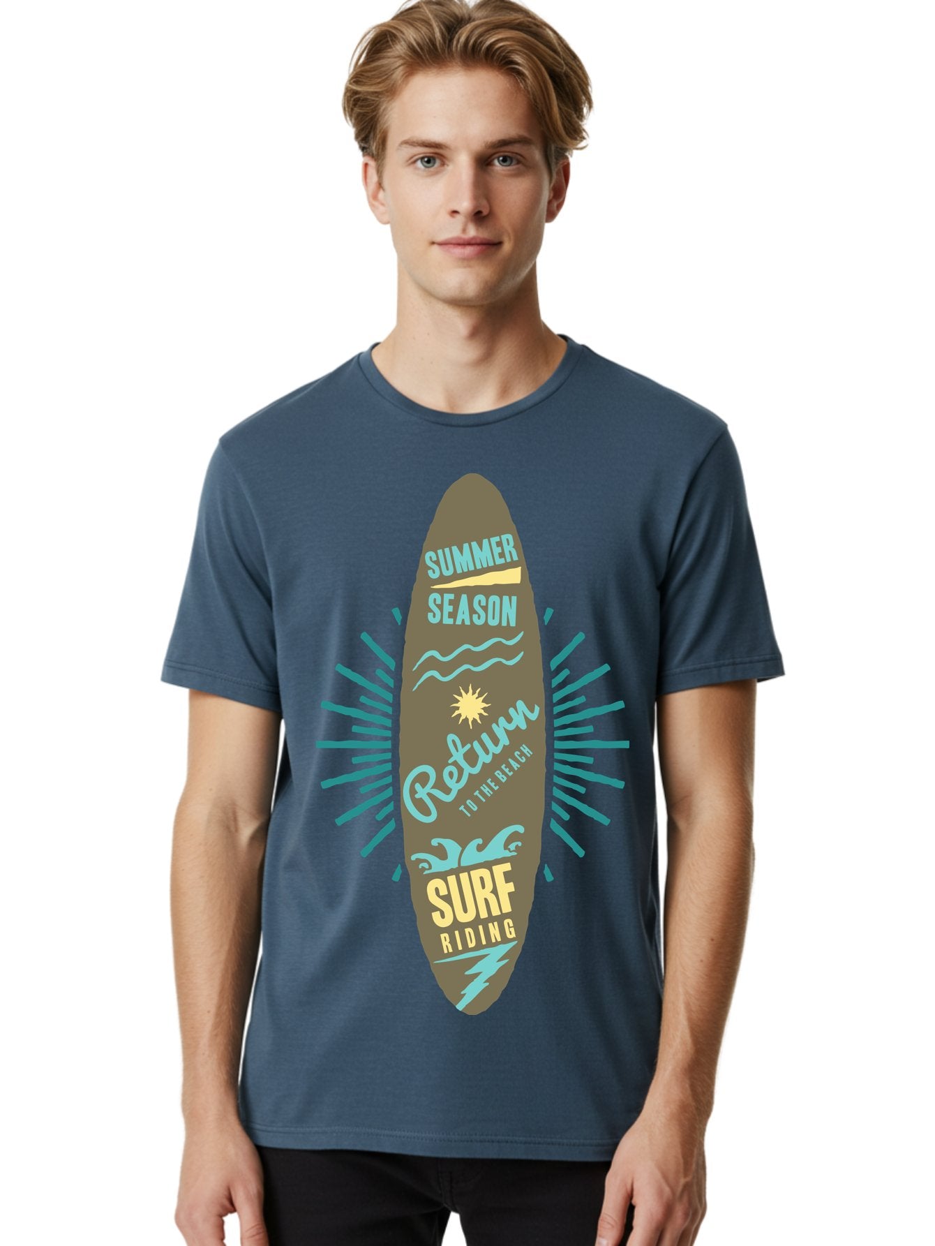 Surf Riding Men'S Graphic Tee, 100% Cotton, Comfortable Casual Summer Wear, Machine Washable, Surfing Graphics, Beach Vibes, Summer Season, Surf Riding, Retro Design, Sun Symbol, Wavy Lines, Surfing Culture, Coastal Lifestyle, Summer Fun Aae677 23