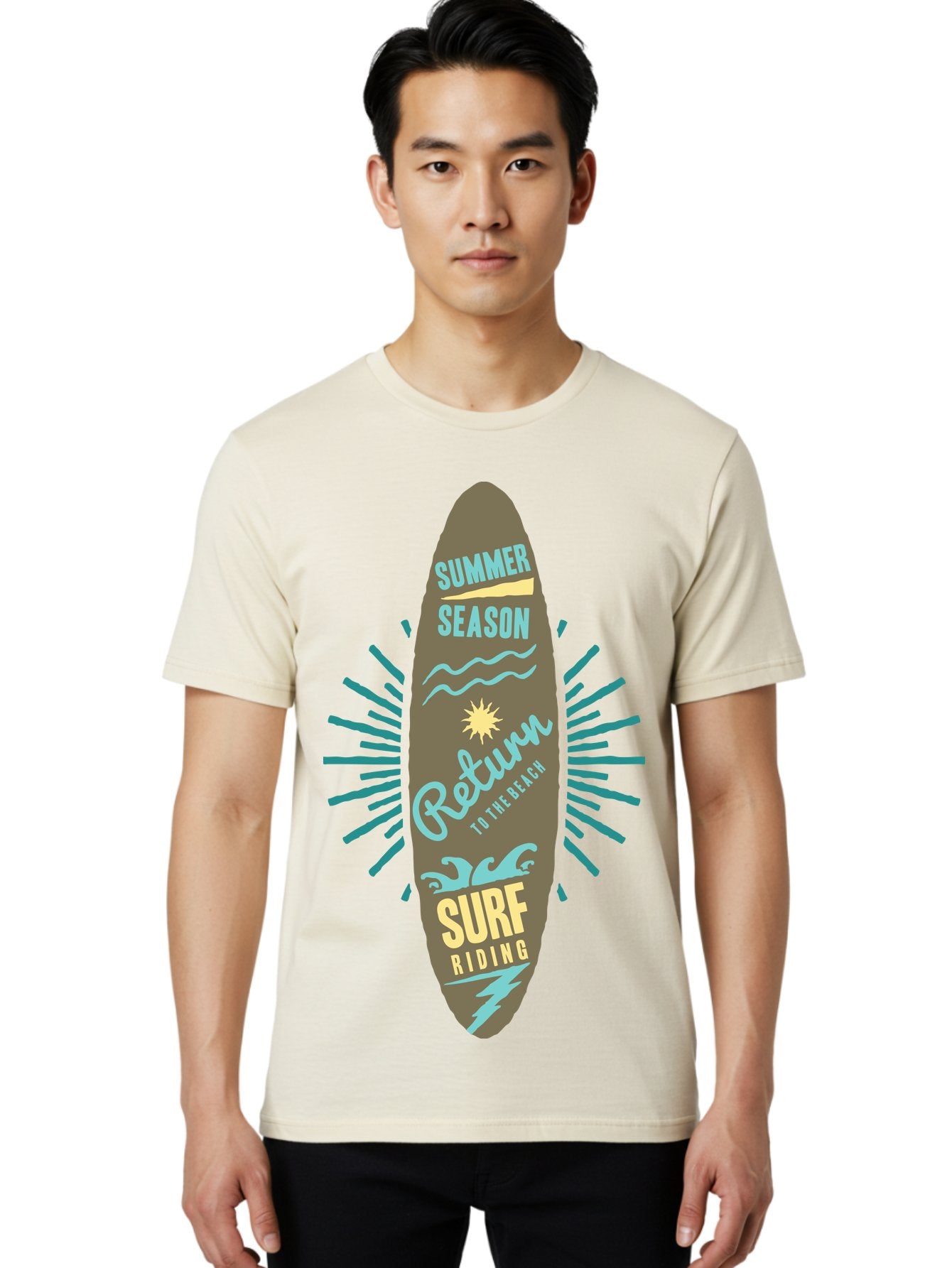 Surf Riding Men'S Graphic Tee, 100% Cotton, Comfortable Casual Summer Wear, Machine Washable, Surfing Graphics, Beach Vibes, Summer Season, Surf Riding, Retro Design, Sun Symbol, Wavy Lines, Surfing Culture, Coastal Lifestyle, Summer Fun Aae677 19