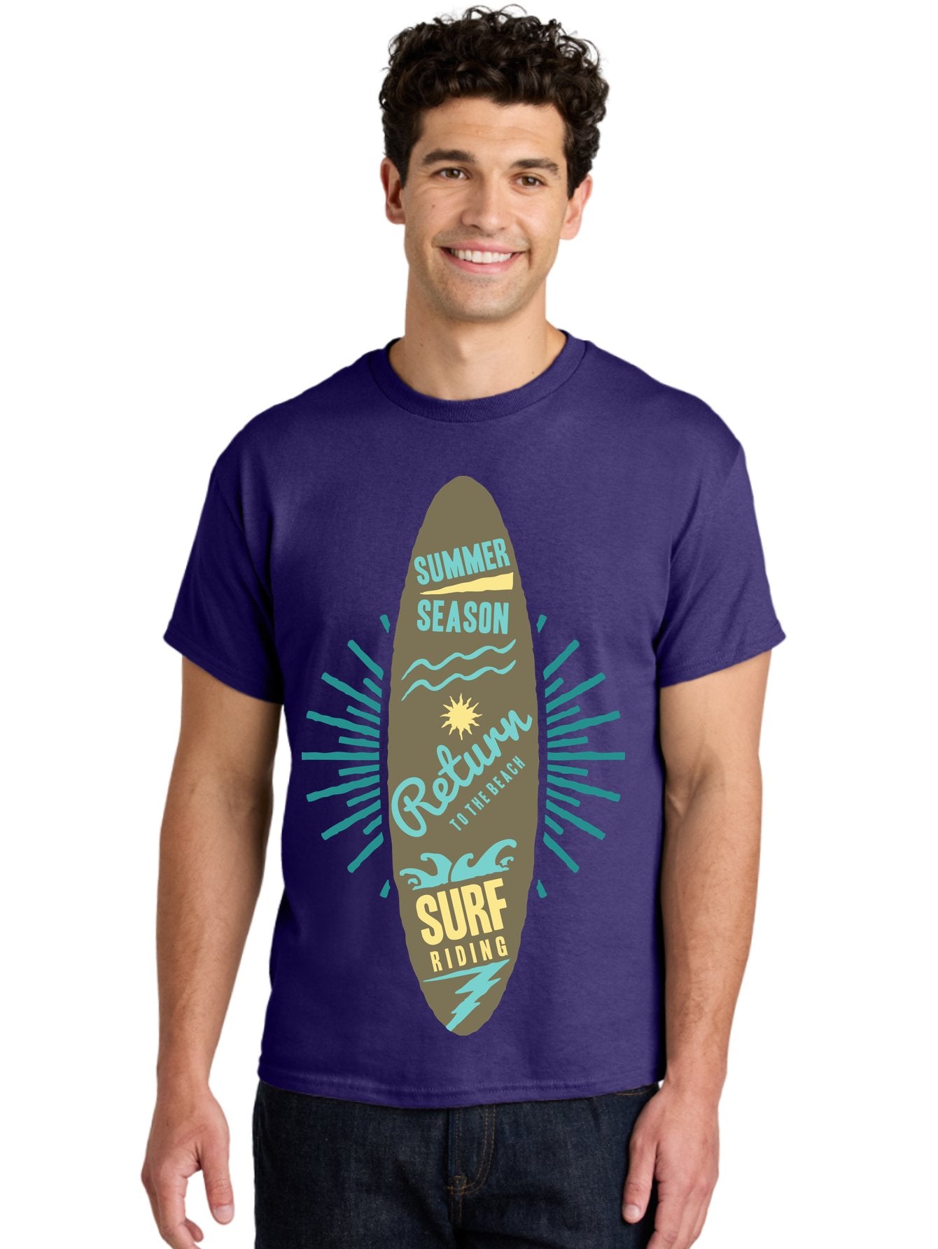 Surf Riding Men'S Graphic Tee, 100% Cotton, Comfortable Casual Summer Wear, Machine Washable, Surfing Graphics, Beach Vibes, Summer Season, Surf Riding, Retro Design, Sun Symbol, Wavy Lines, Surfing Culture, Coastal Lifestyle, Summer Fun Aae677 20