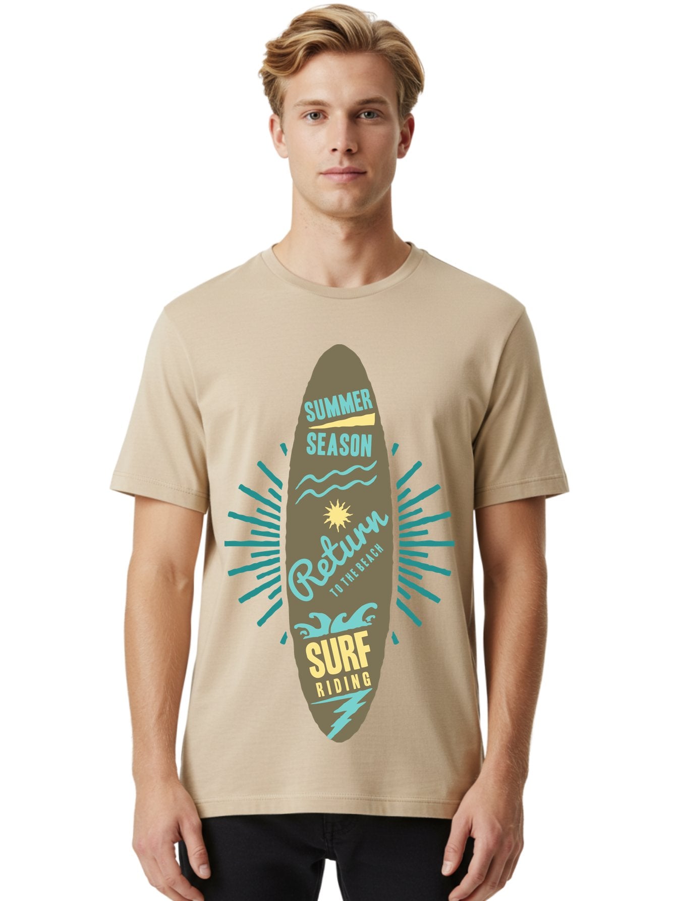 Surf Riding Men'S Graphic Tee, 100% Cotton, Comfortable Casual Summer Wear, Machine Washable, Surfing Graphics, Beach Vibes, Summer Season, Surf Riding, Retro Design, Sun Symbol, Wavy Lines, Surfing Culture, Coastal Lifestyle, Summer Fun Aae677 28