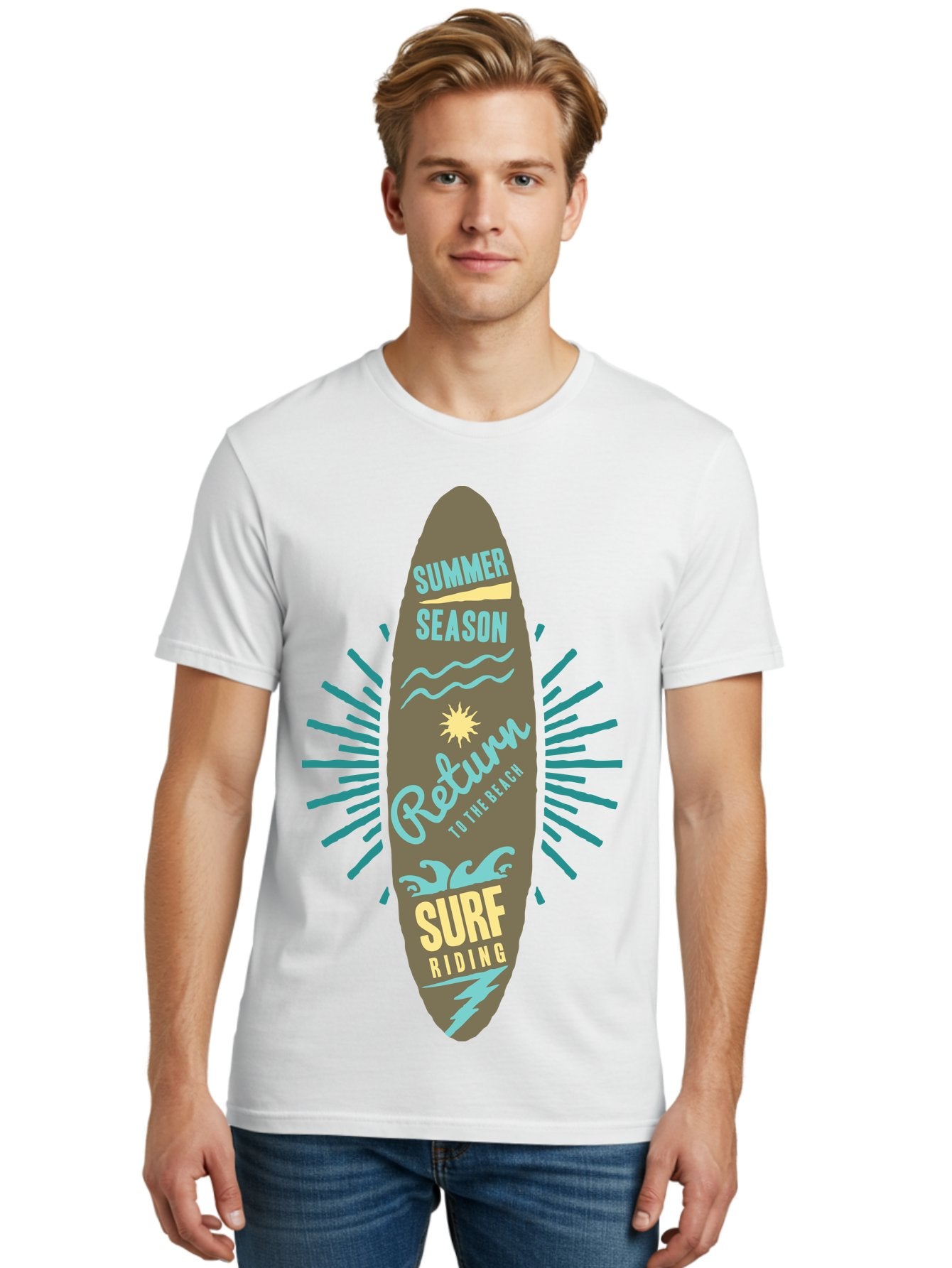 Surf Riding Men'S Graphic Tee, 100% Cotton, Comfortable Casual Summer Wear, Machine Washable, Surfing Graphics, Beach Vibes, Summer Season, Surf Riding, Retro Design, Sun Symbol, Wavy Lines, Surfing Culture, Coastal Lifestyle, Summer Fun Aae677 29