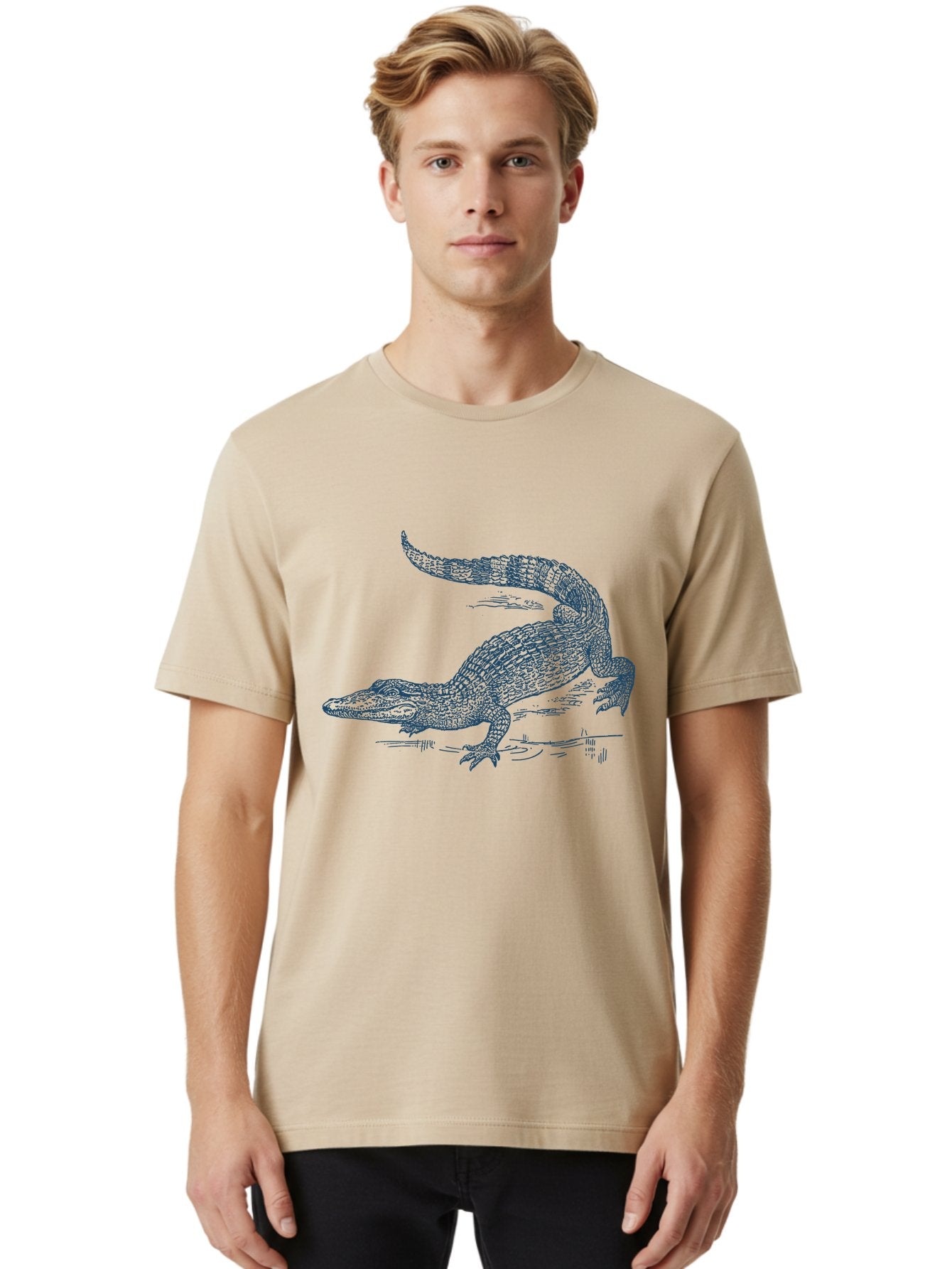Swamp King Crocodile Men'S Graphic Tee, 100% Cotton, Comfortable Casual Summer Wear, Machine Washable, Reptile, Wildlife, Predatory Animal, Scaly Skin, Sharp Teeth, Aggressive Stance, Powerful Jaws, Wild Creature, Fierce Look, Aae678 25